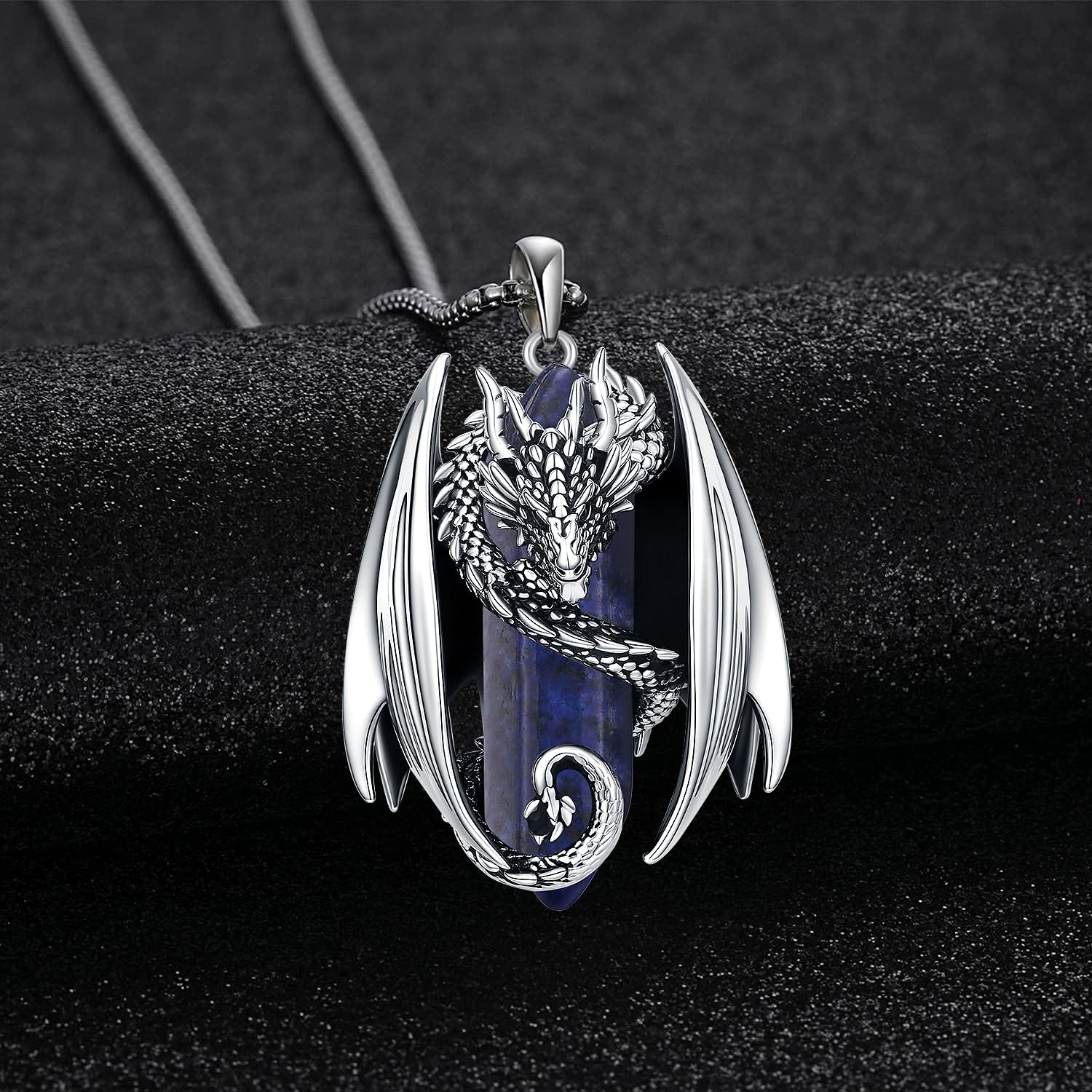 Aniu Collier Dragon pour Homme Pendentif Viking Dragon en Cristal, Hexagonal de Guérison Bijoux Gothique Cadeau pour Homme Femme
