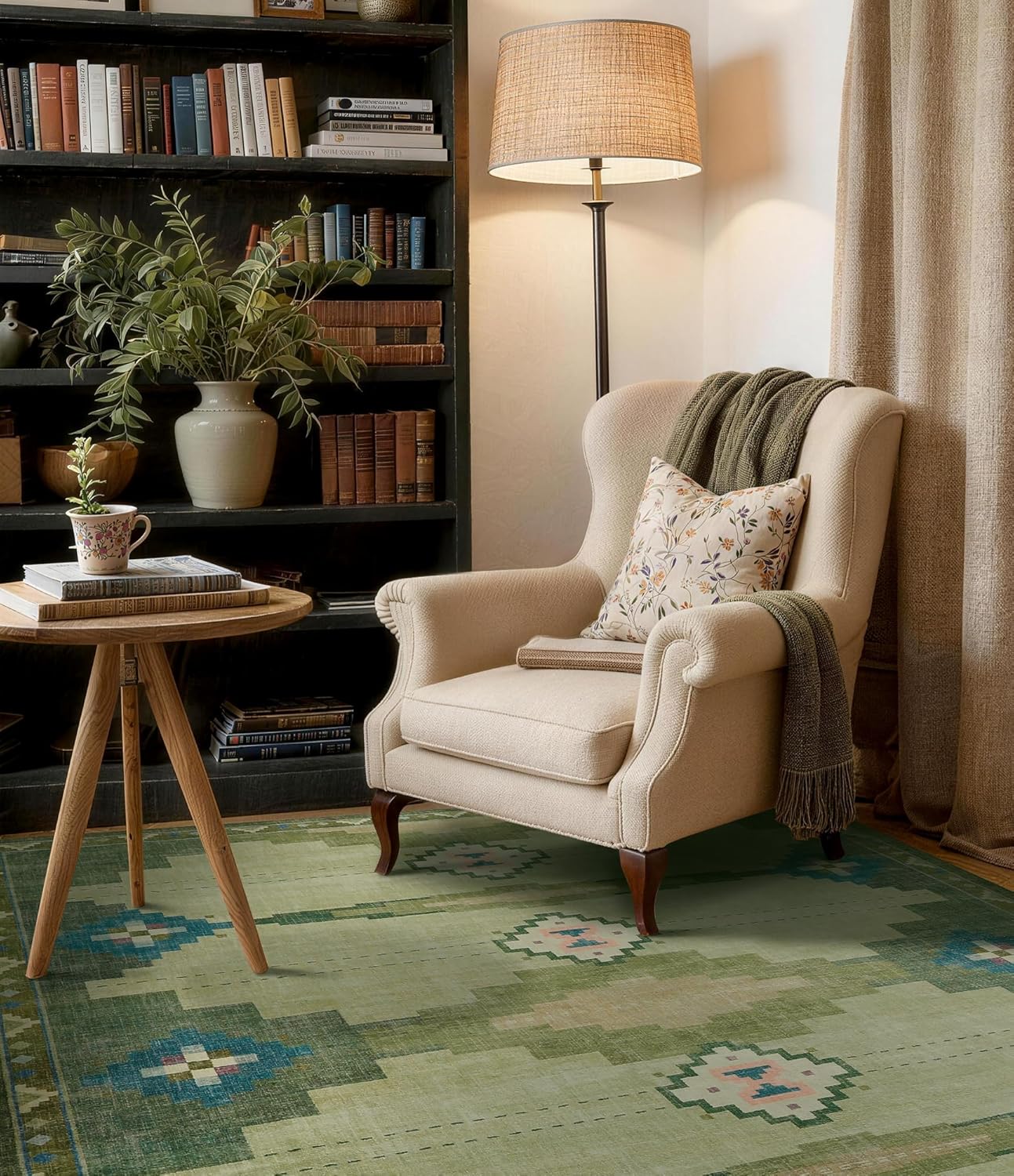 YIHOUSE Mid Century Modern Rugs for Living Room, Green Rug No-Slip Southwestern Area Rug 5x7 Washable Rugs for Bedroom, Dining Room