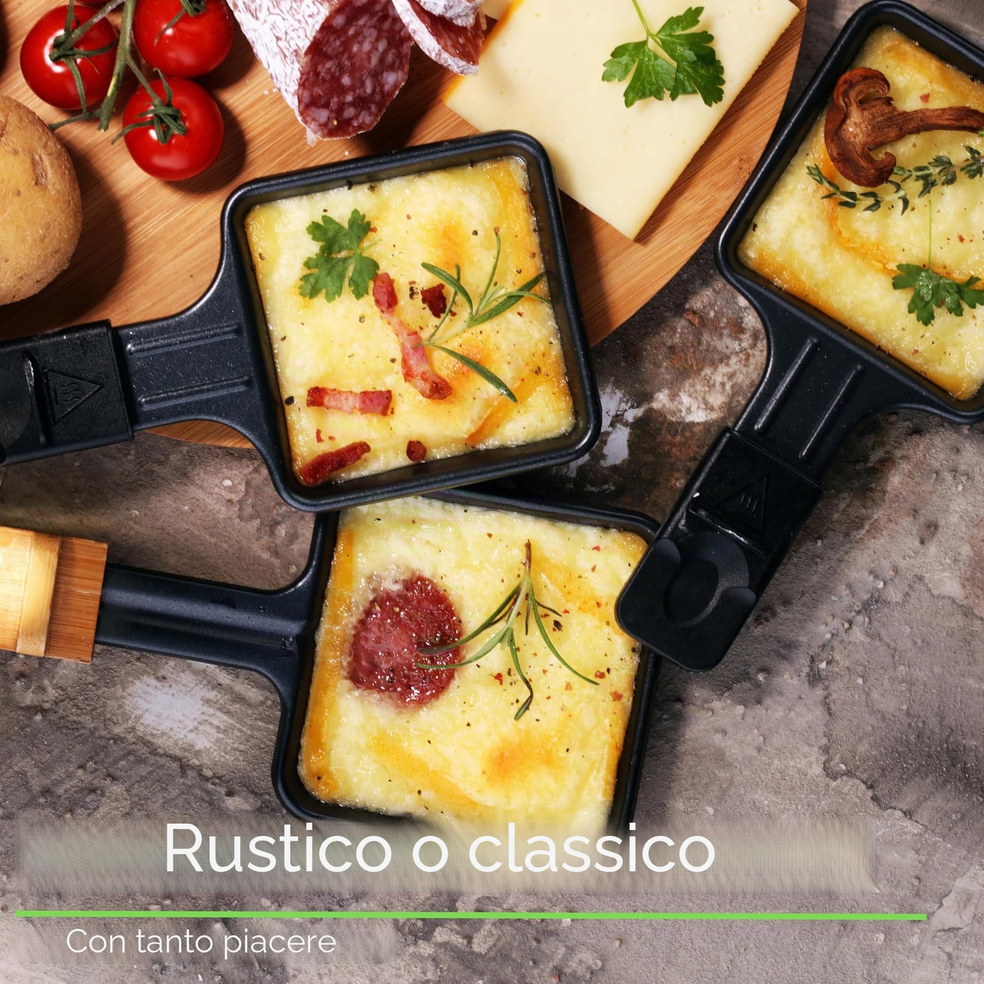Dispositivo per raclette per 8 persone, griglia da tavolo, barbecue elettrico, con piastra in pietra naturale e rivestita, elemento riscaldante in acciaio inox, 1400 Watt