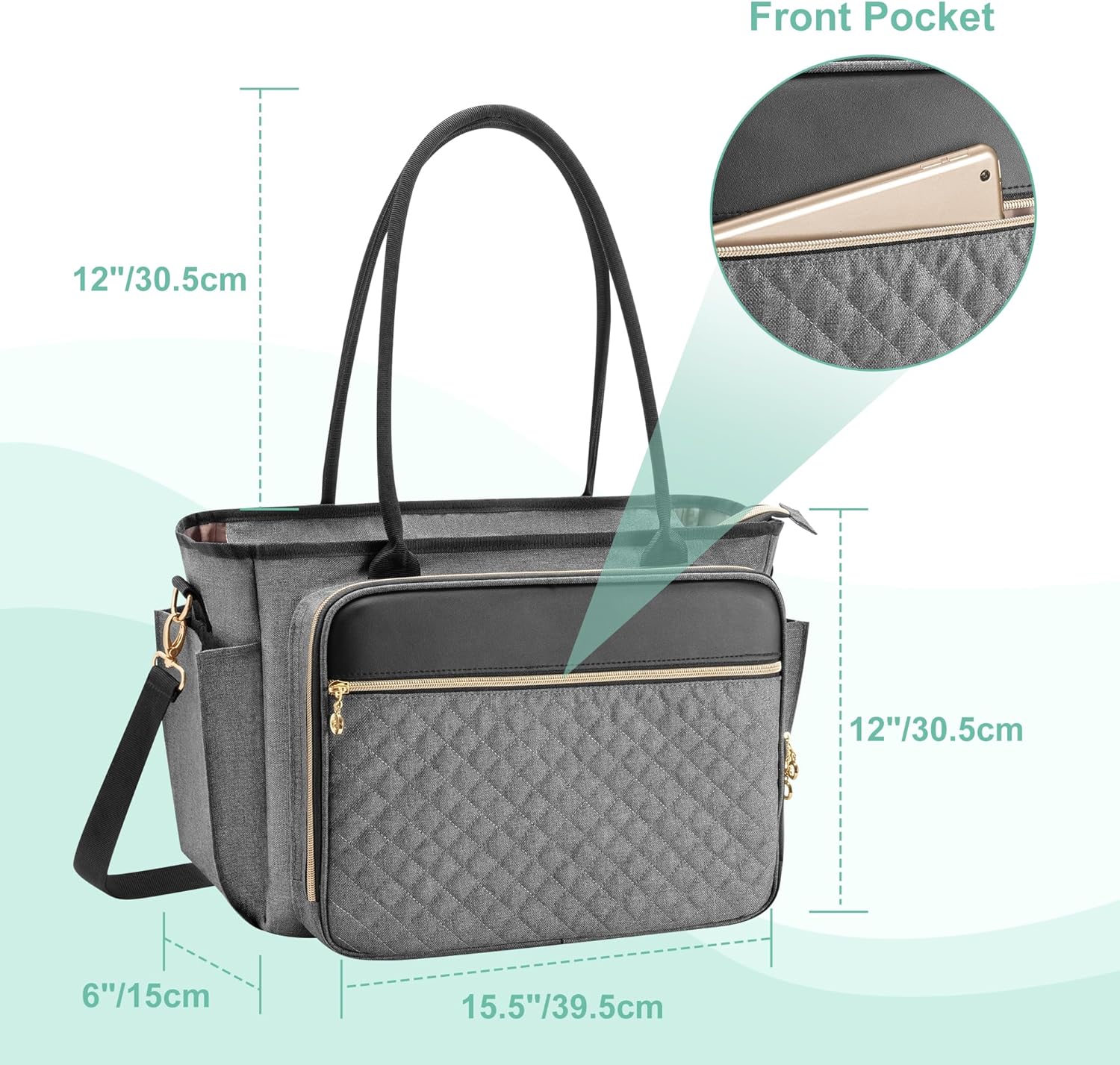 LUXJA Teacher Tote Bag with Accordion File Pocket, Teacher Bag for Women with 15.6 Inch Laptop Compartment, Gray - Image 6