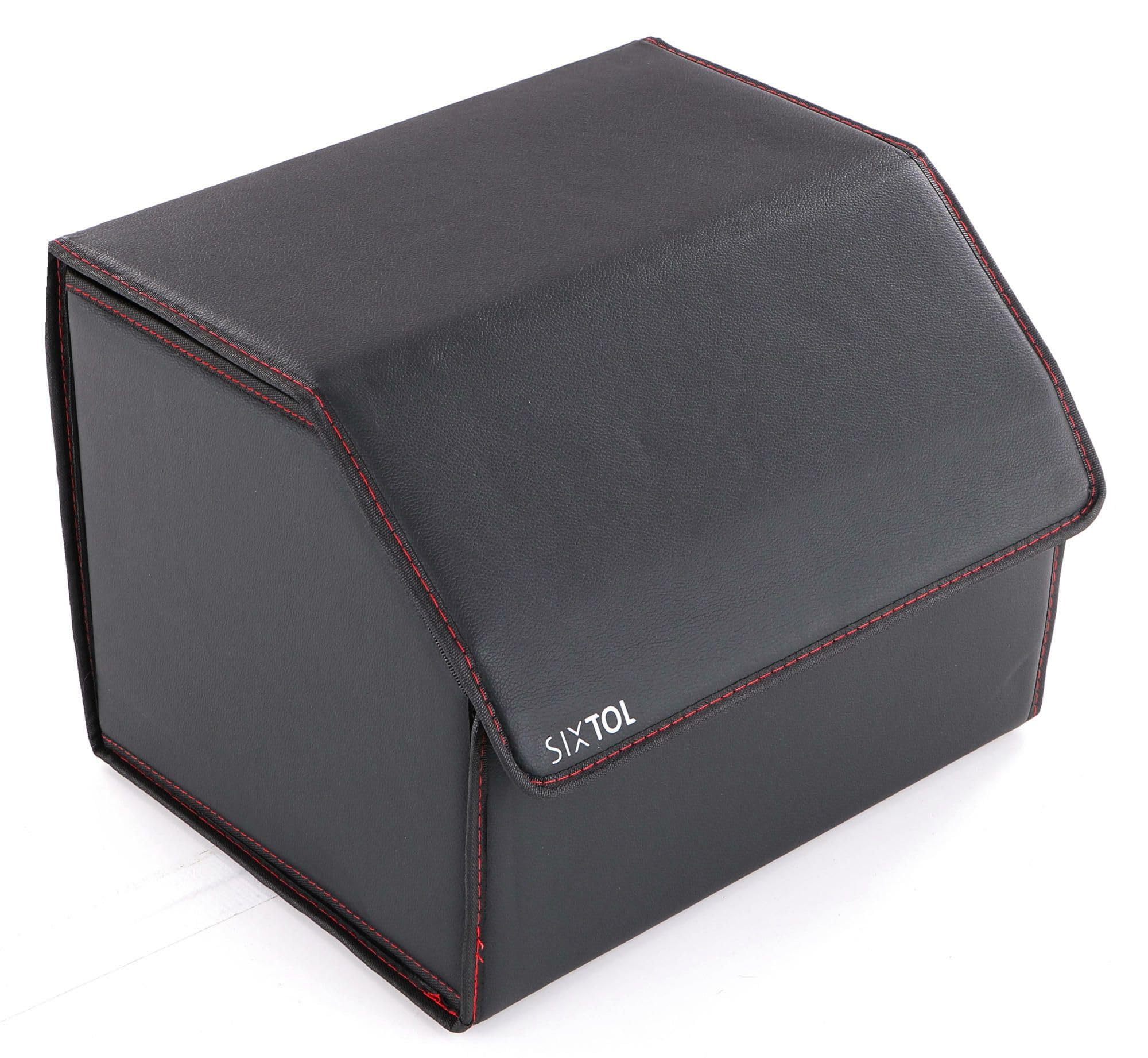SIXTOL Car Compact Leather M Car Organiser Foldable with Lid 1 Compartment Faux Leather Black