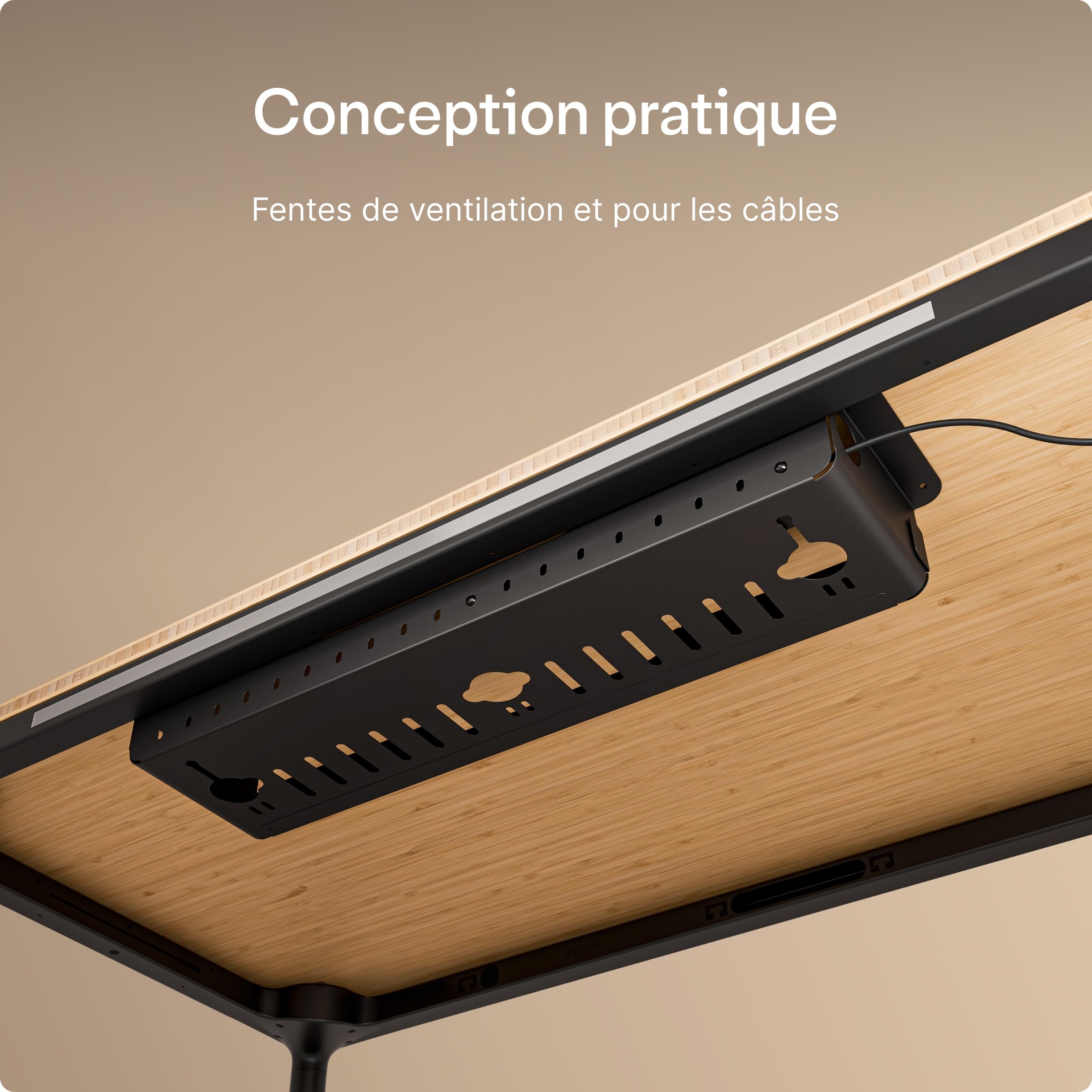 Cable Management Pro – Plateau de Gestion des câbles sous Bureau avec multiprise intégrée, Organiseur de câbles en Acier avec Couvercle magnétique, Design ventilé, Installation Facile