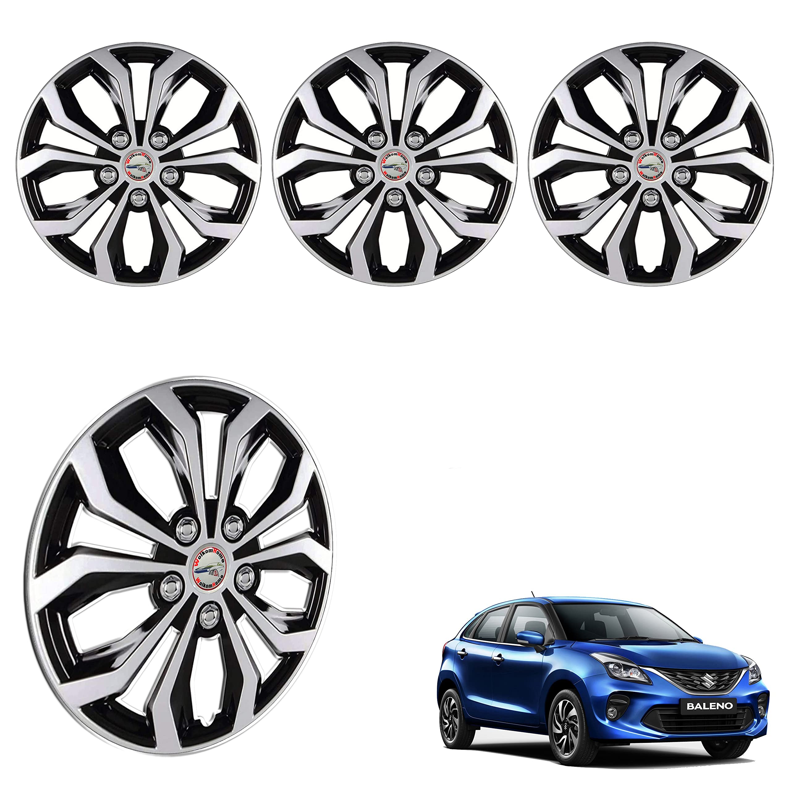 WolkomHome car Wheel Cap, Hub Cap Wheelcover 15 Inch Wheel Cover for Baleno 2020 (Vizzion Dual Color Silver Black)