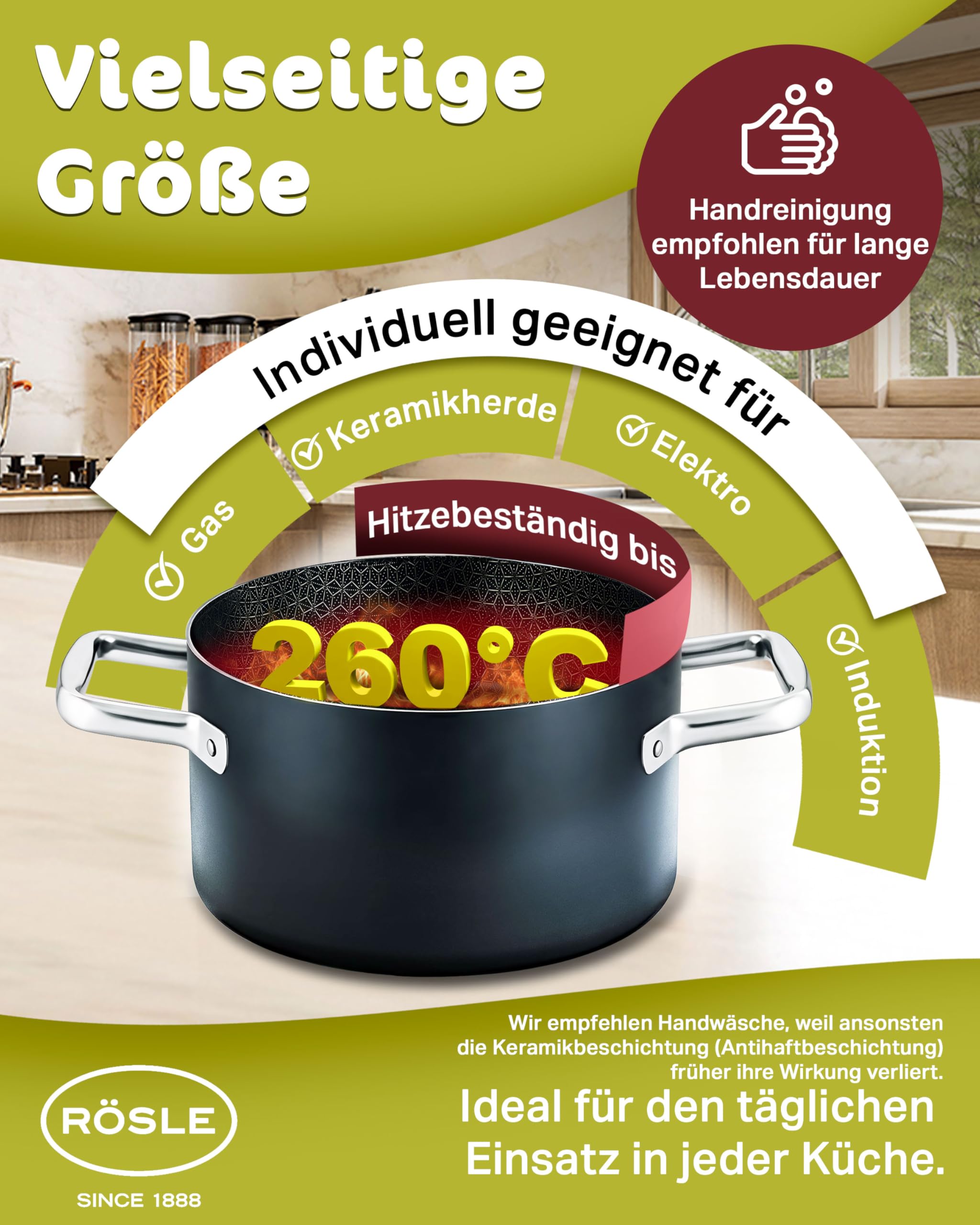 RÖSLE EBONIC Kochtopf 20 cm Induktion – Topf 20cm mit Deckel – ProNero Keramik Antihaftbeschichtung mit Edelstahl-Wabenstruktur – PFAS-frei – 3-Schicht Mehrschichtmaterial – für alle Herdarten