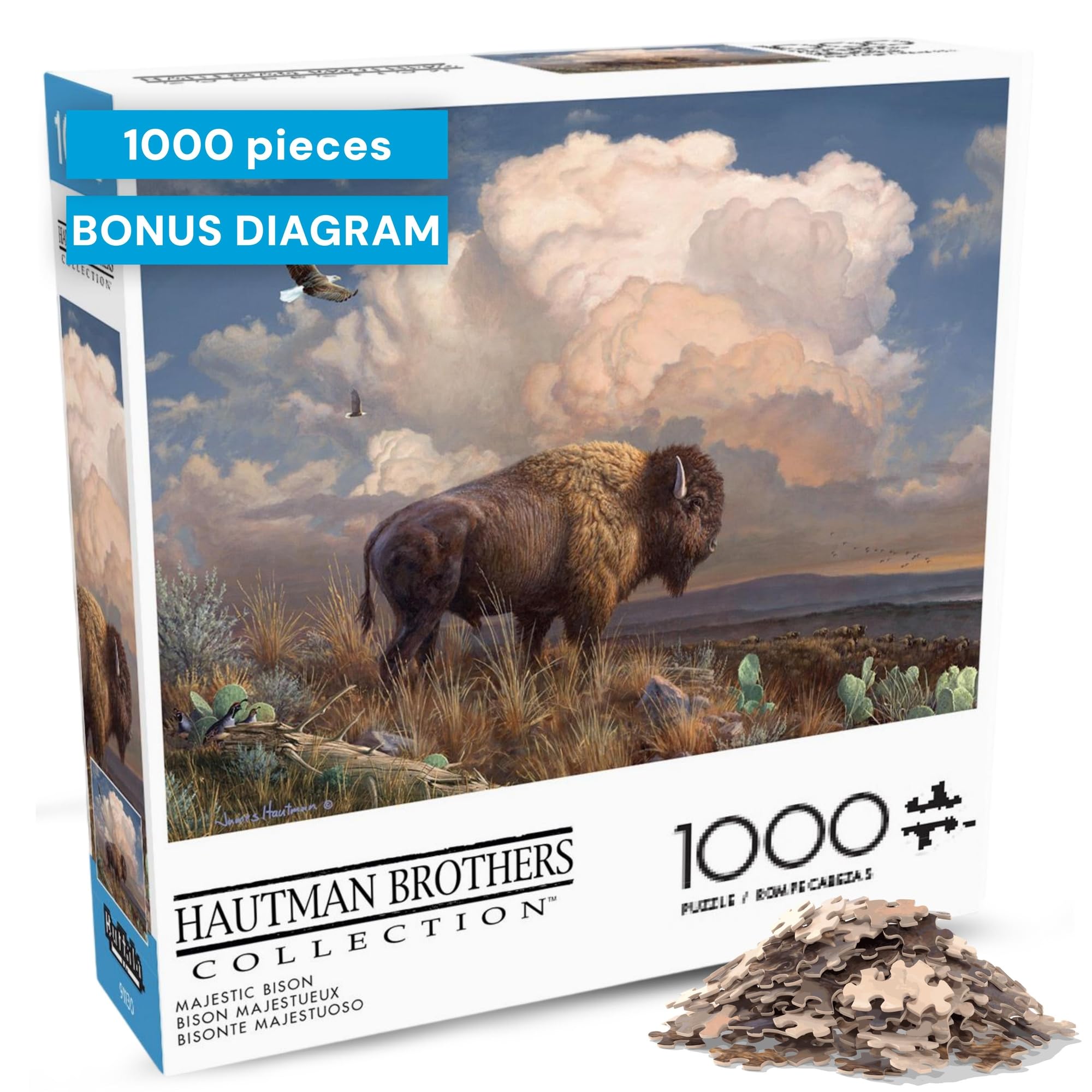 Hautman Brothers Majestic Bison 1000 Piece Jigsaw Puzzle for Adults, Western Wildlife Landscape