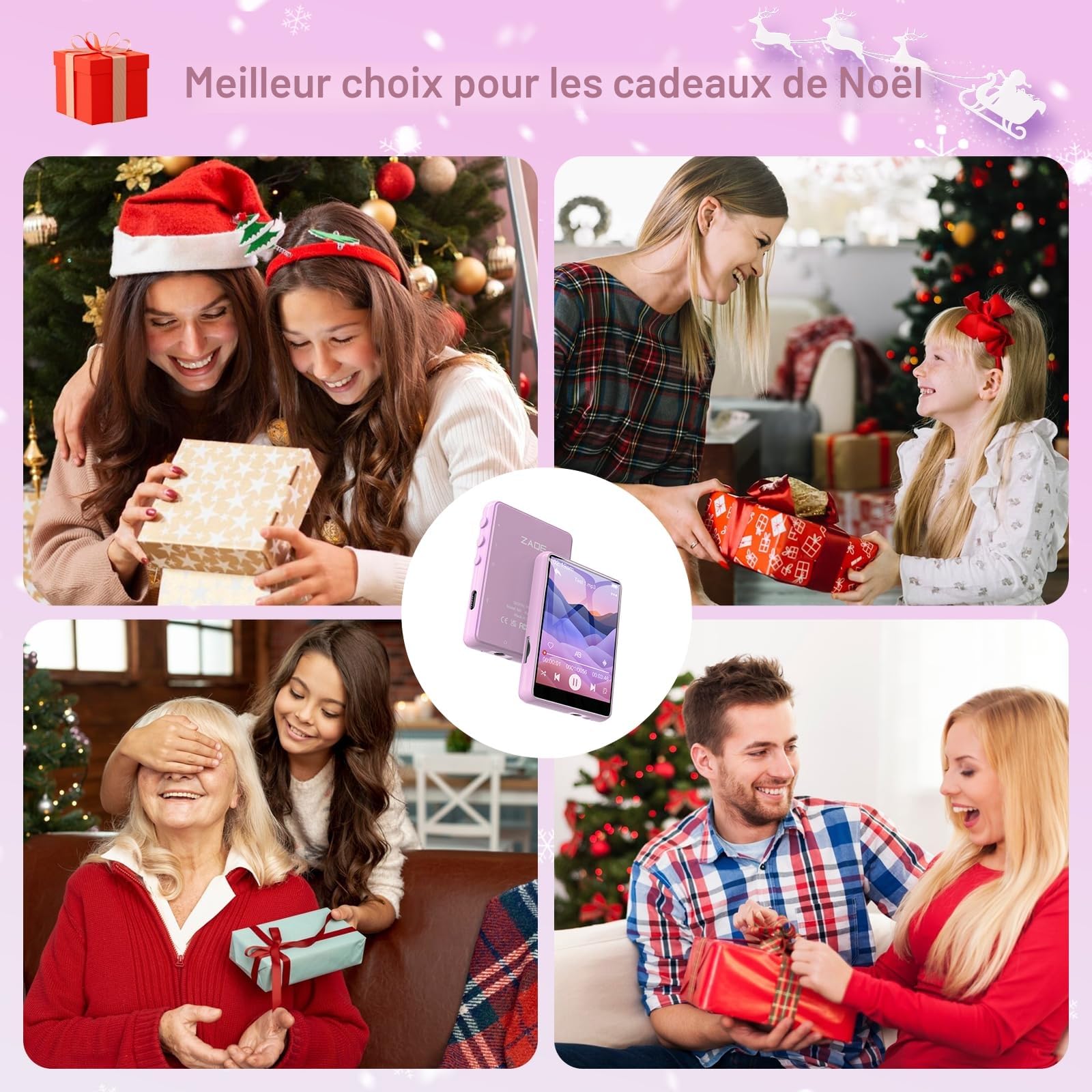 64 Go Lecteur MP3 Bluetooth 5.3, ZAQE Lecteur MP3 Sportif Portable avec écran Couleur TFT 2,4", Haut-parleurs HD, Radio FM, Lecteur de Livres électroniques, compatibilité jusqu'à 128 Go (Rose)