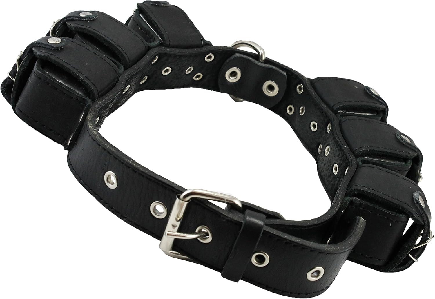 6lbs Genuine Leather Weighted Dog Collar for Exercise and Training. Black. Fits 19"-24" Neck Size