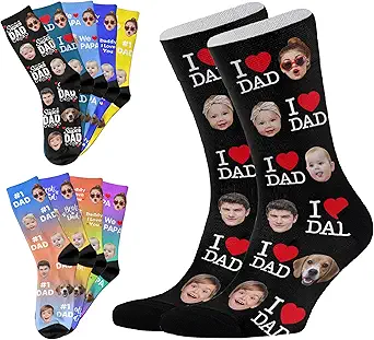 Custom Socks with FACE PHOTOS TEXT Made in USA, Personalized Funny Gifts for Birthday Christmas Wedding