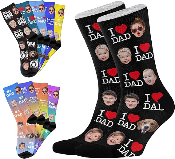 Custom Socks with FACE PHOTOS TEXT Made in USA, Personalized Funny Gifts for Birthday Christmas Wedding