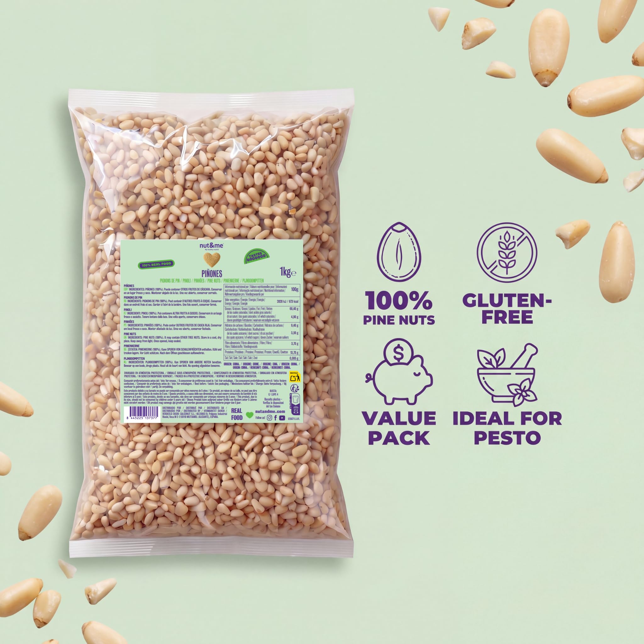 Pinoli naturali 1 kg nut&me | Pinoli sgusciati | Ideali per il pesto | Non tostati |