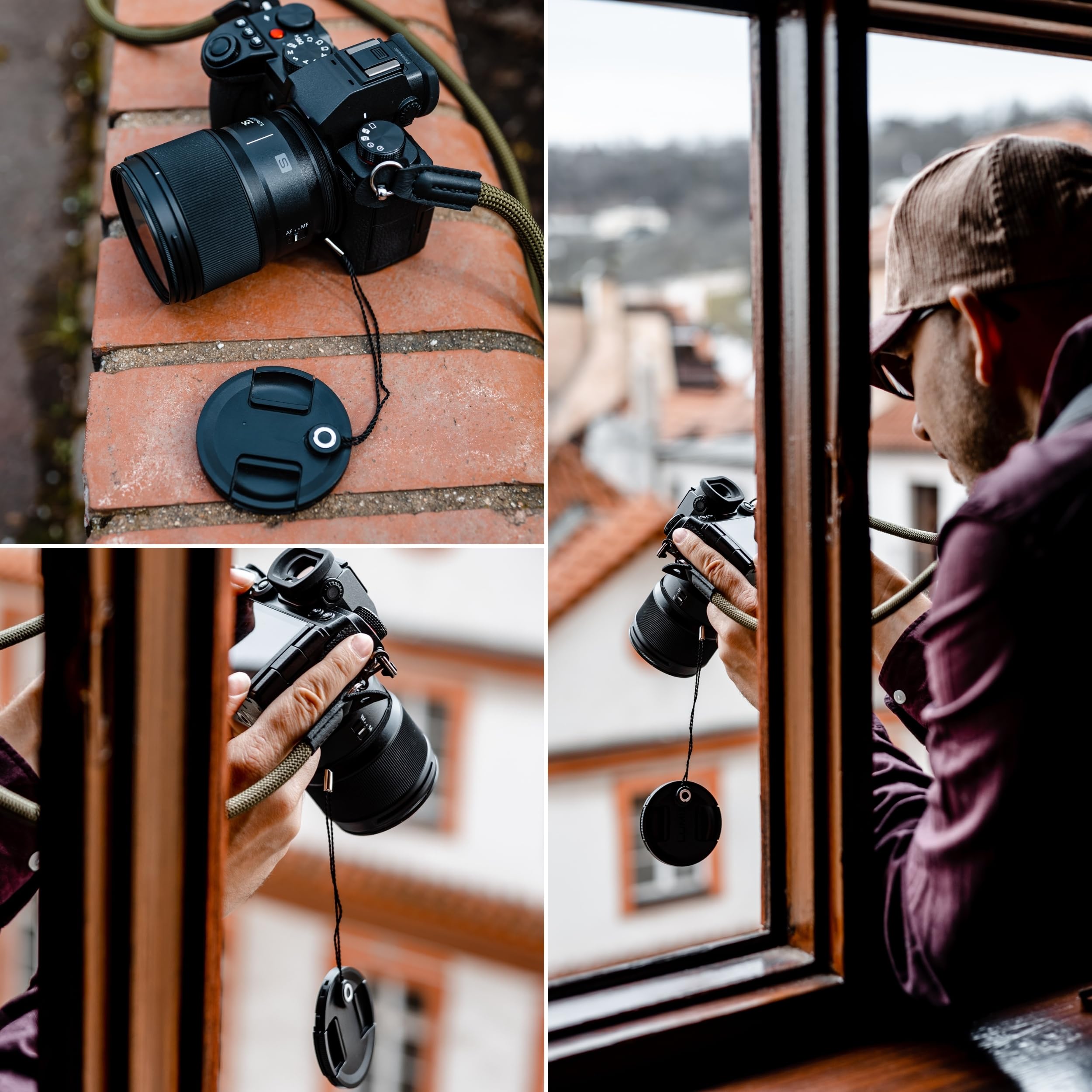 Lens-Aid - Cordon avec adhésif pour Cache-objectifs - avec adhésif en Caoutchouc Universel, Convient à Canon, Nikon, Fuji, Tamron, Sigma, Olympus, Pentax (Set de 5 pcs)
