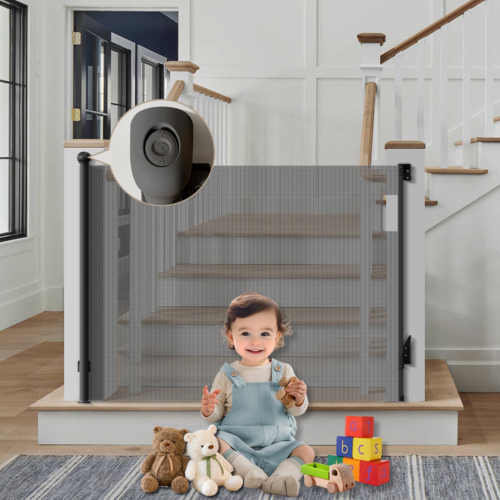 TXTLDB Dog Gate Indoor 55" Wide x 38" Tall Retractable Baby Gates for Doorways Extra Tall Pet Gate Cat Gate Stair Gate for Kids Door Gate Outdoor Gate