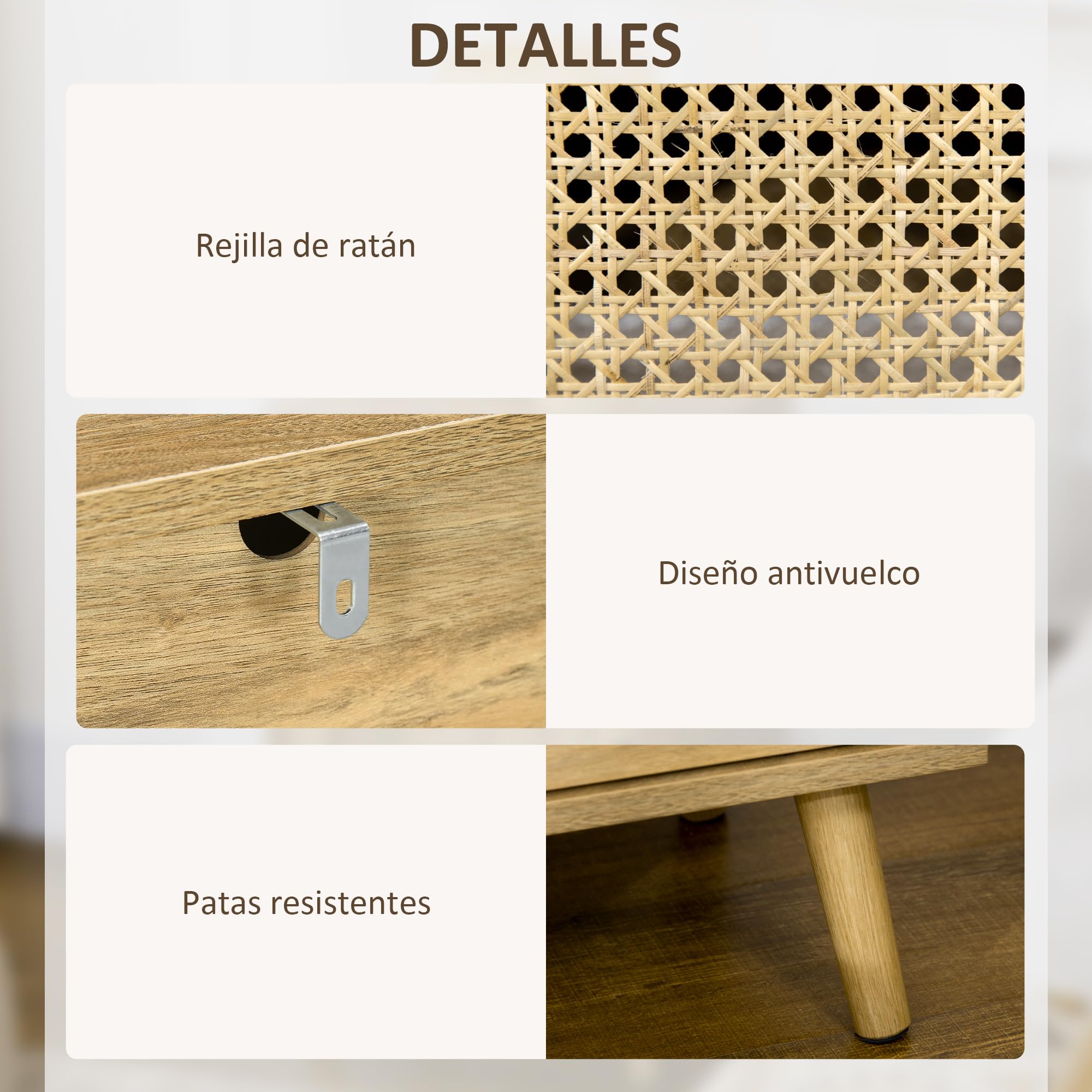 HOMCOM Juego de 2 Mesitas de Noche con Puerta de Ratán Mesillas de Noche con Estante Abierto Mesas Auxiliares para Dormitorio Salón 39x35x60 cm Natural