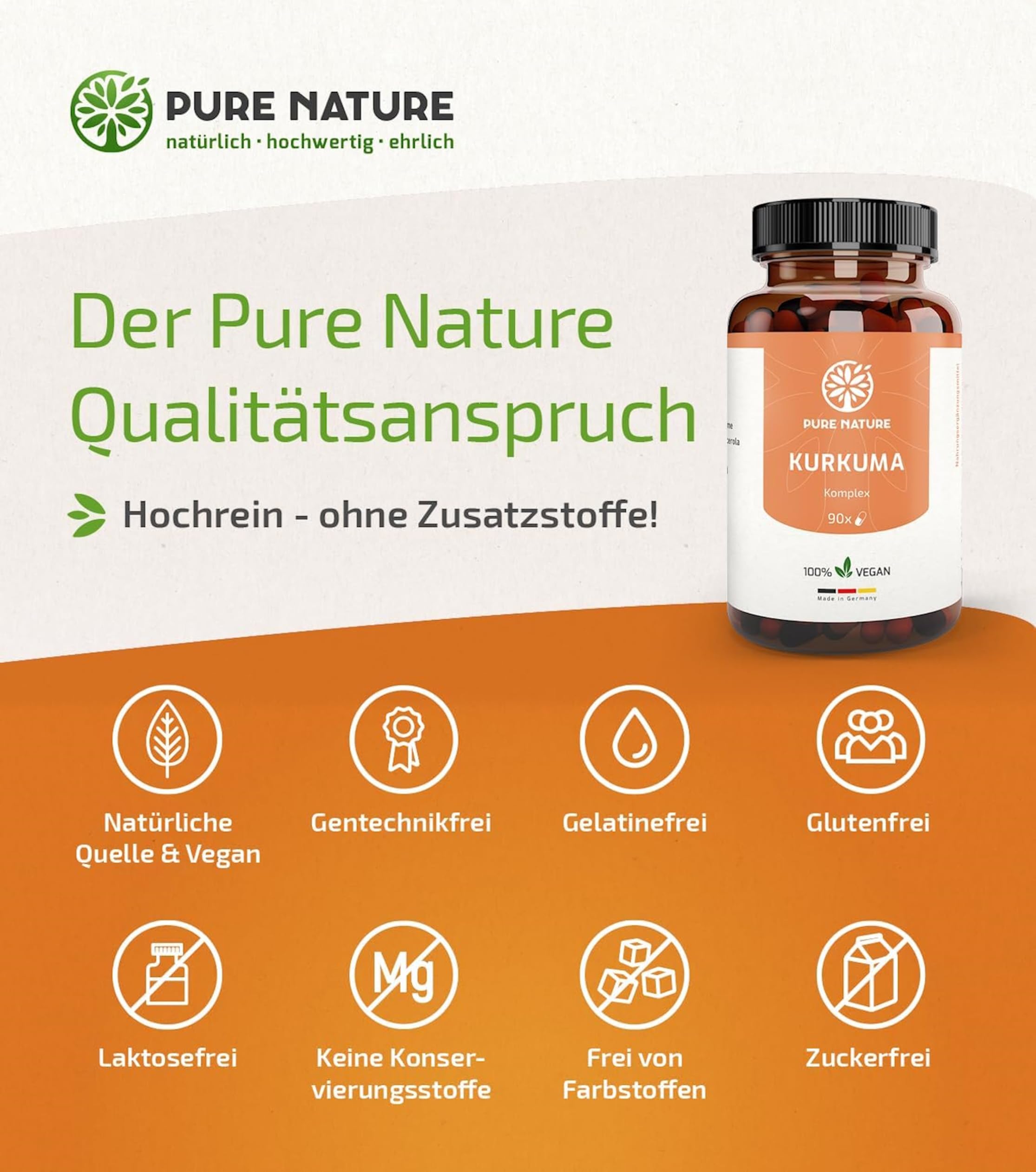 Pure Nature Kurkuma Kapseln hochdosiert 12.000mg - Kurkuma Komplex mit Piperin & Vitamin C - 90 Kapseln - Laborgeprüft in Deutschland - 3 Monate Vorrat - Vegan - Curcuma Extrakt mit Acerola