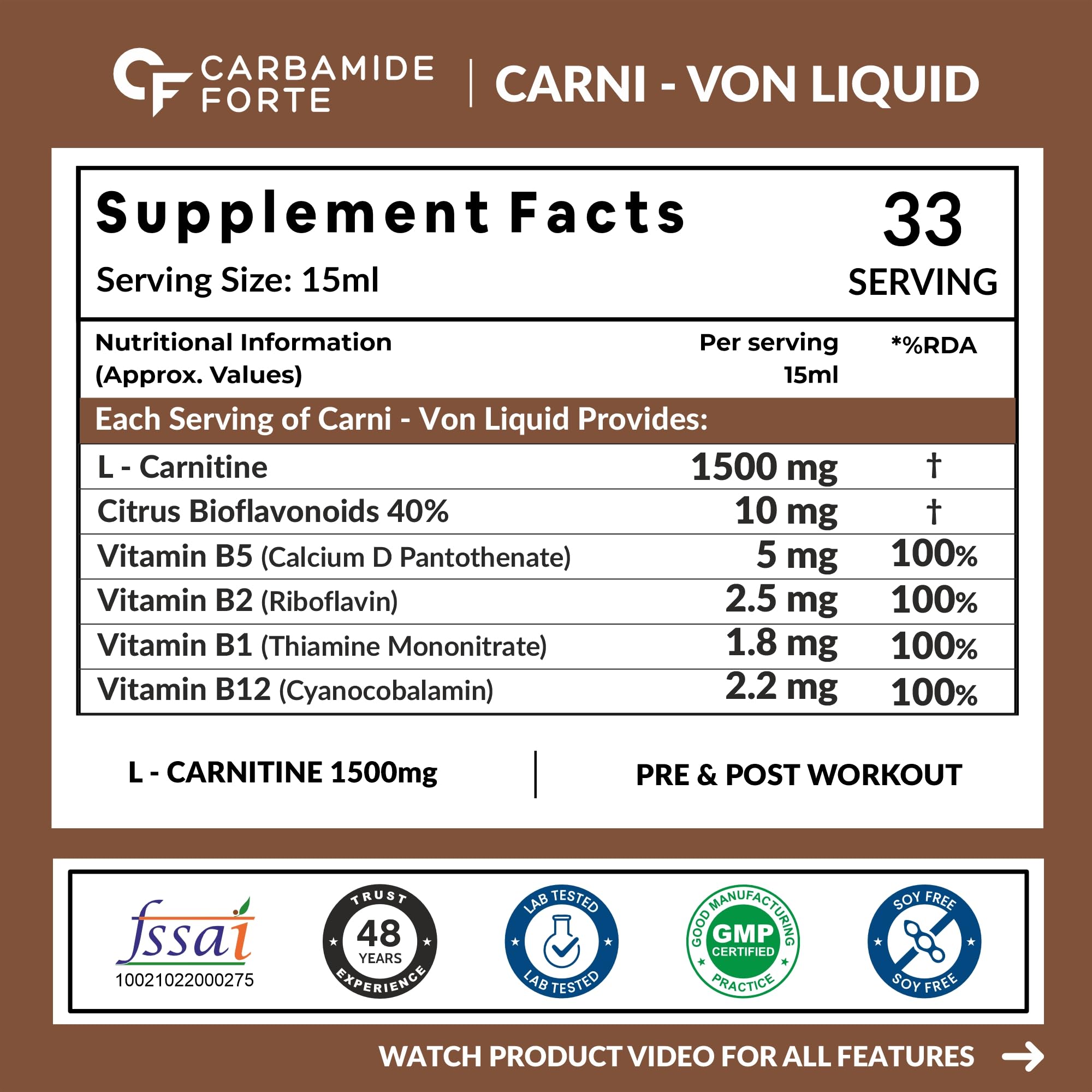 Carbamide Forte L-Carnitine Concentrated Liquid with 1500mg Per Serving | Pre & Post Workout Supplement - 33 Servings -500ml (Pack of 2), 1000 Millilitre