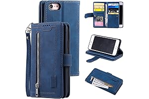 UEEBAI Retro 9 Card Slots Zipper Pocket Wallet Case for iPhone 6/6S - Blue