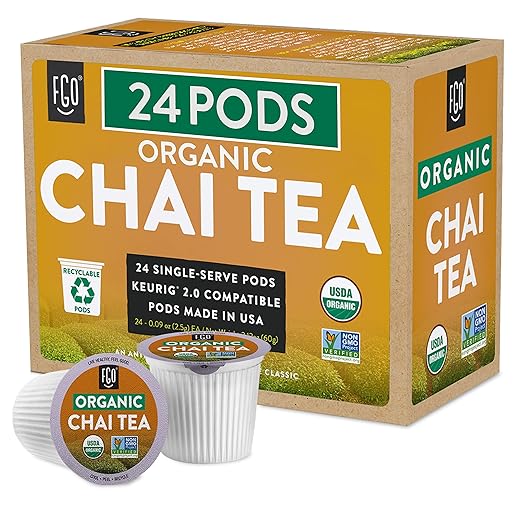 Organic Chai Black Tea KCup Pods, 24 Pods by FGO Keurig