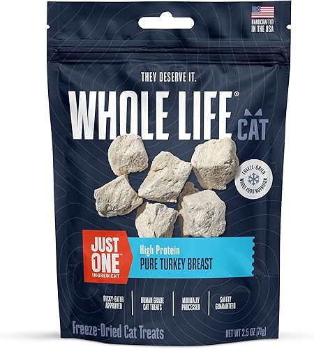 Whole Life Pet Just One Pavo Premio para gatos Grado humano, liofilizado, un ingrediente, rico en proteínas, sin granos, fabricado en los Estados