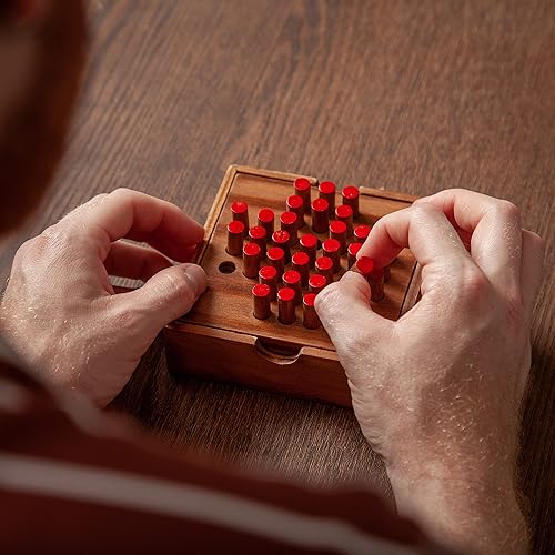 Miniatura 5 de Juego de solitario de madera - Juegos de mesa de solitario de clavijas de madera para adultos y niños - Un jugador para 1 persona - Caja de