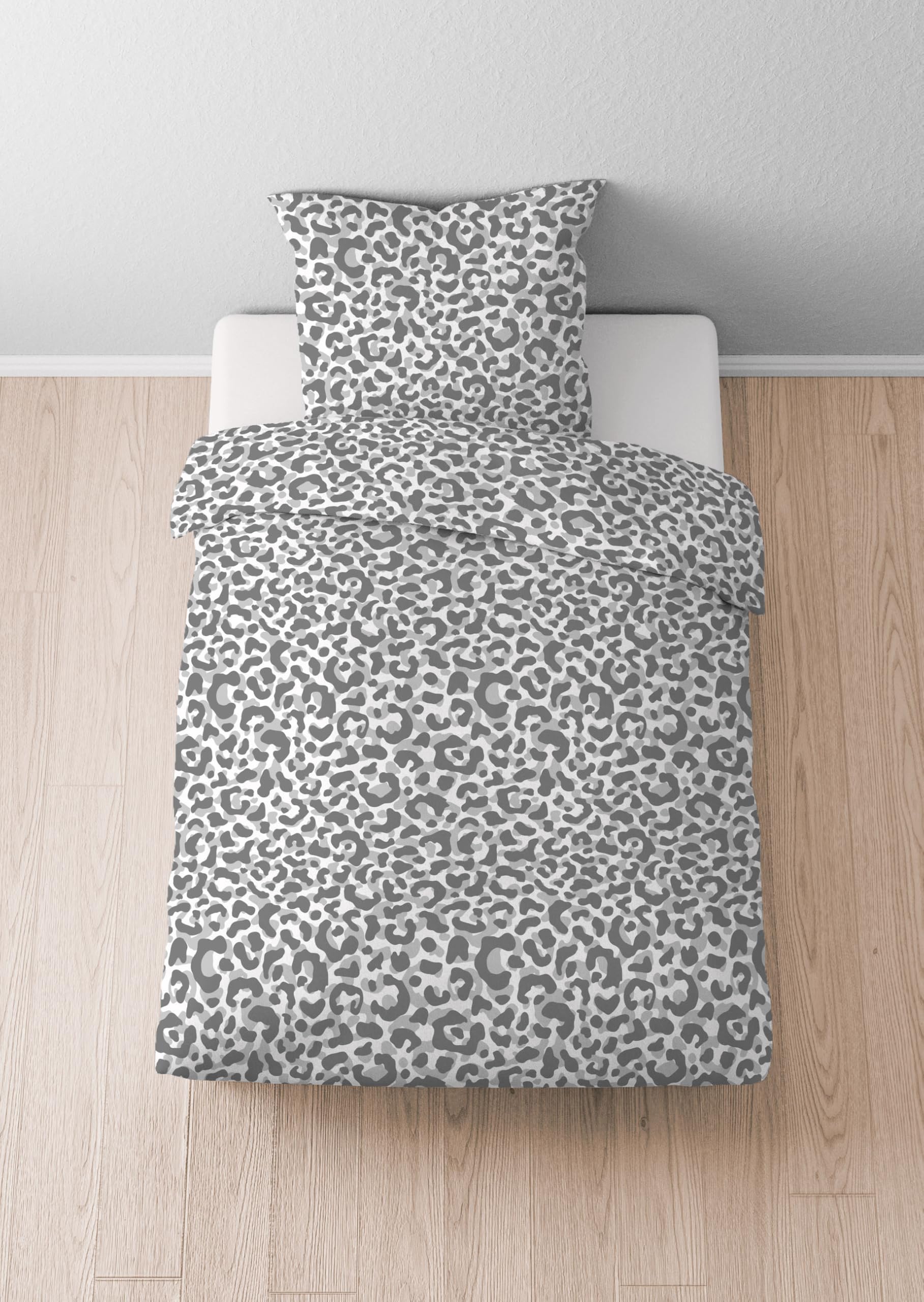 Seersucker Bettwäsche 155x220 cm, 100% Baumwolle, kühlend & bügelfrei, Reißverschluss, Sommerbettwäsche, Leo, Silber/grau, Modell 0020761