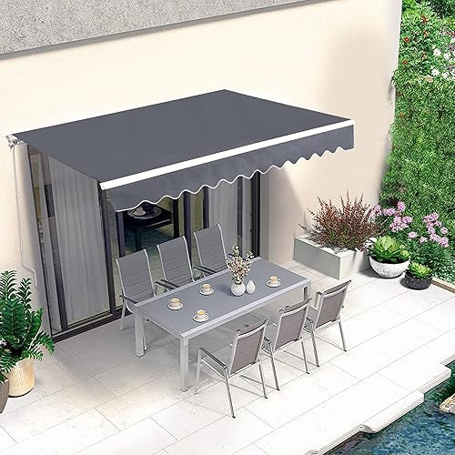 Miniatura 11 de MCombo. Toldo retráctil manual para puerta de patio o ventana de 10 x 8 pies. Toldo exterior, parasol, refugio., gris