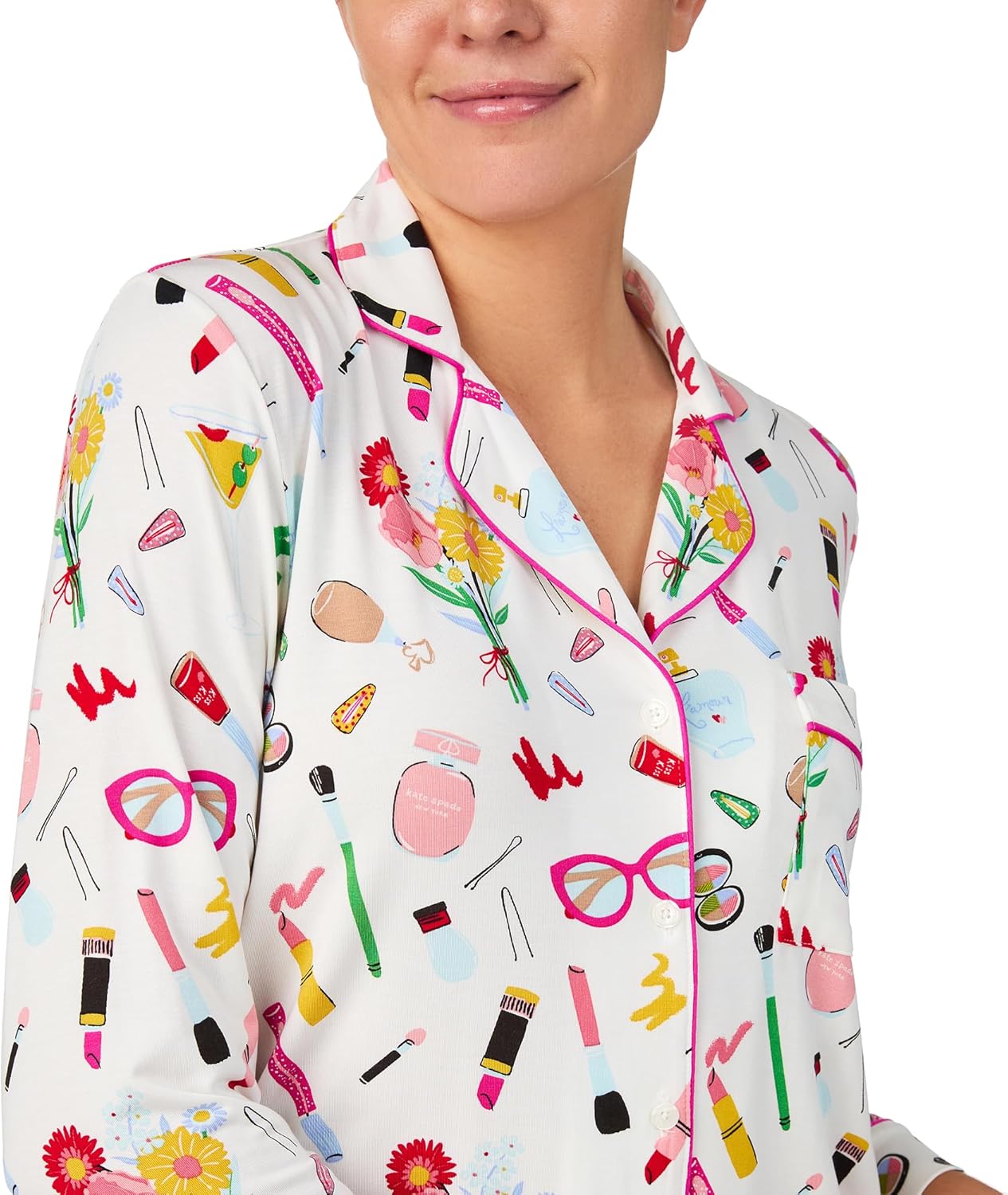 kate spade new york Pajamas for Women 2 Piece Set Comfy Modal Classic 3/4 Sleeve Notch Collar Button Top & Pants - Image 2
