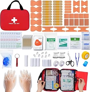 Botiquin de Primeros Auxilios 170 Piezas, con Vendas, Manta de Emergencia, Tiritas, Gasas, Silbato, kit Primeros Auxilios para Coche, Casa, Viaje, Senderismo (25x18x8cm)