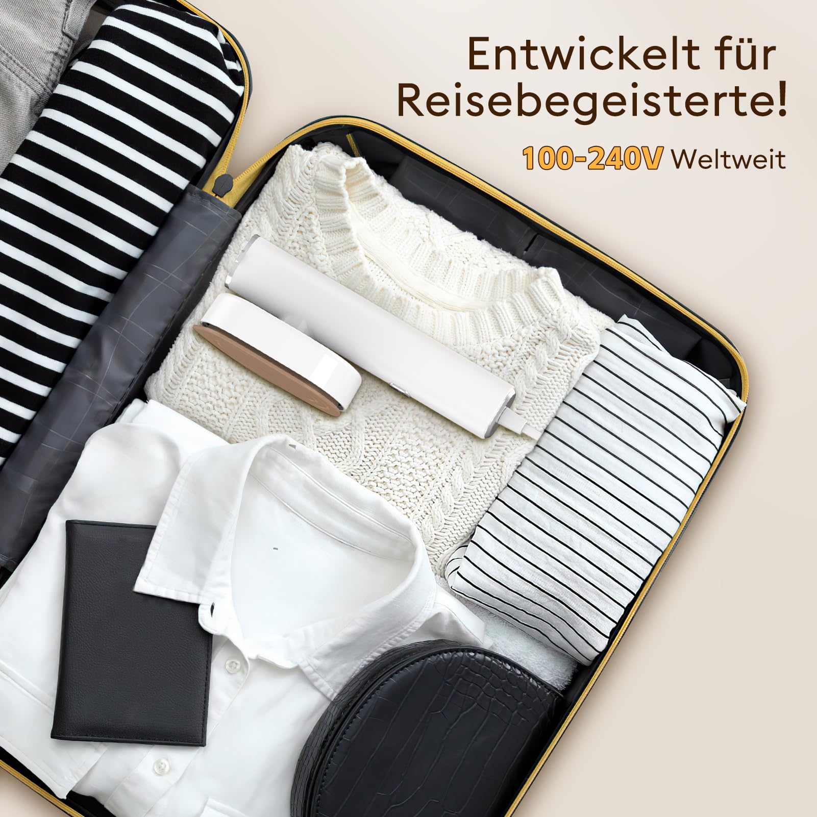 ITEFDTUTNE Reise Dampfglätter (100-240V), Tragbare Steamer für Kleidung, 2-in-1 Reisebügeleisen 1300W Steam iron, 15s schnelles Aufheizen Steamer dampfglätter für Reisen & Zuhause nutzen