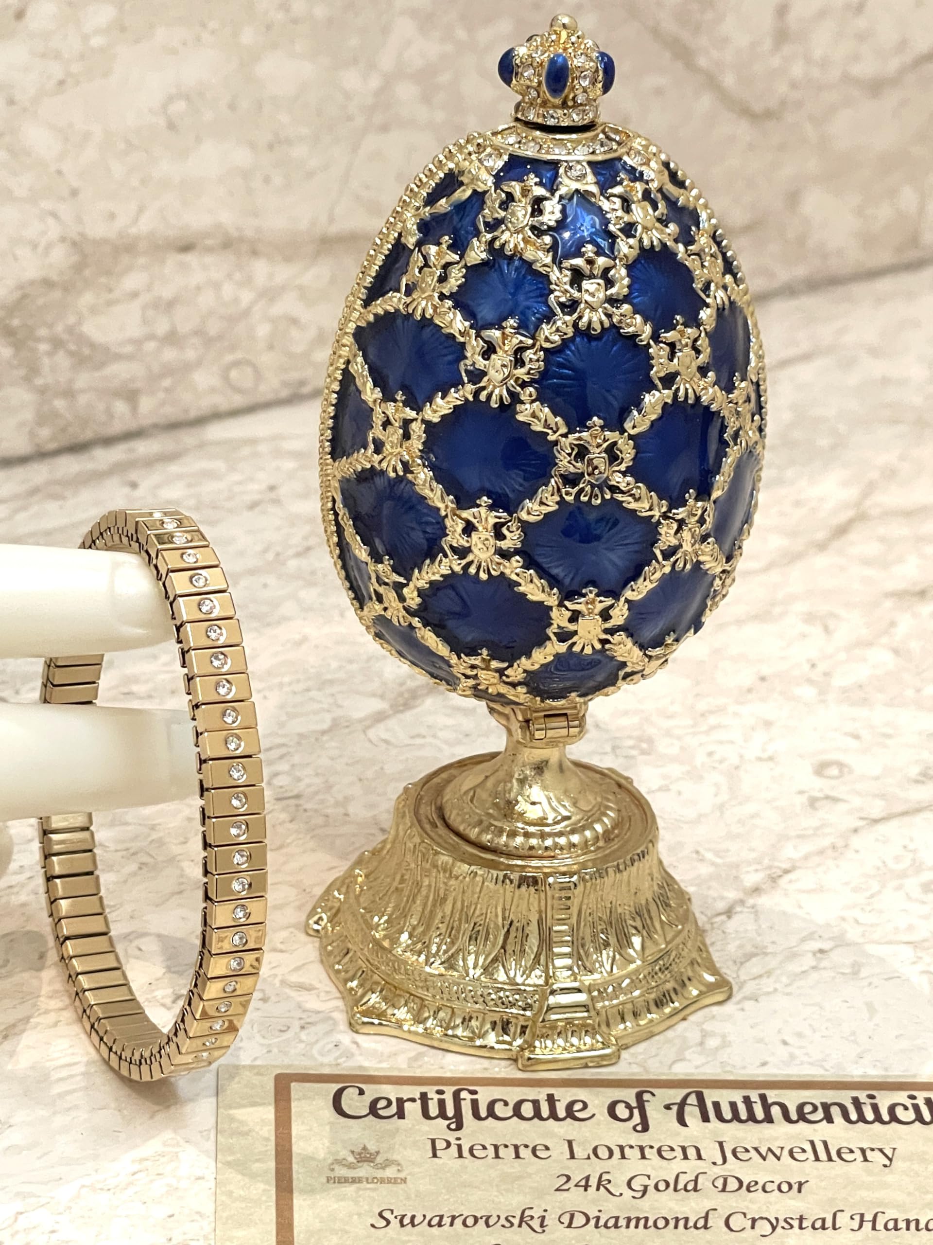 Cerulean Blue Coronation Egg Trinket Box - Enameled Jewelry Storage With Rhinestones