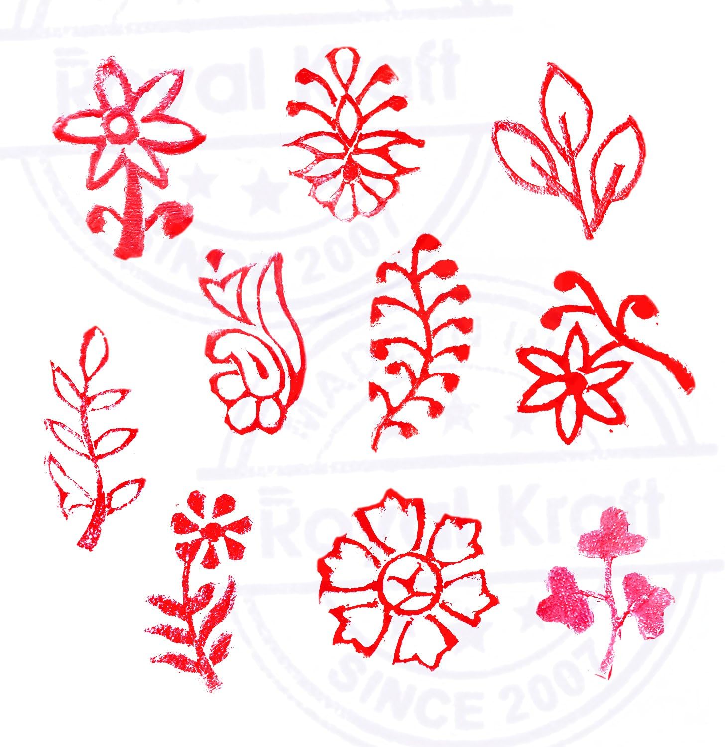 Henna Print Stamps Attractive Small Floral Leaf Shape Wooden Blocks (Set of 10) Htag2107
