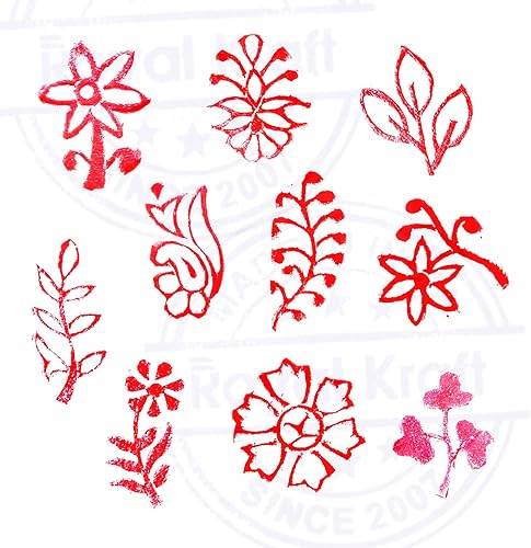 Miniatura 3 de Htag2107 - Sellos de impresión de henna atractivos pequeños bloques de madera con forma de hoja floral (juego de 10)