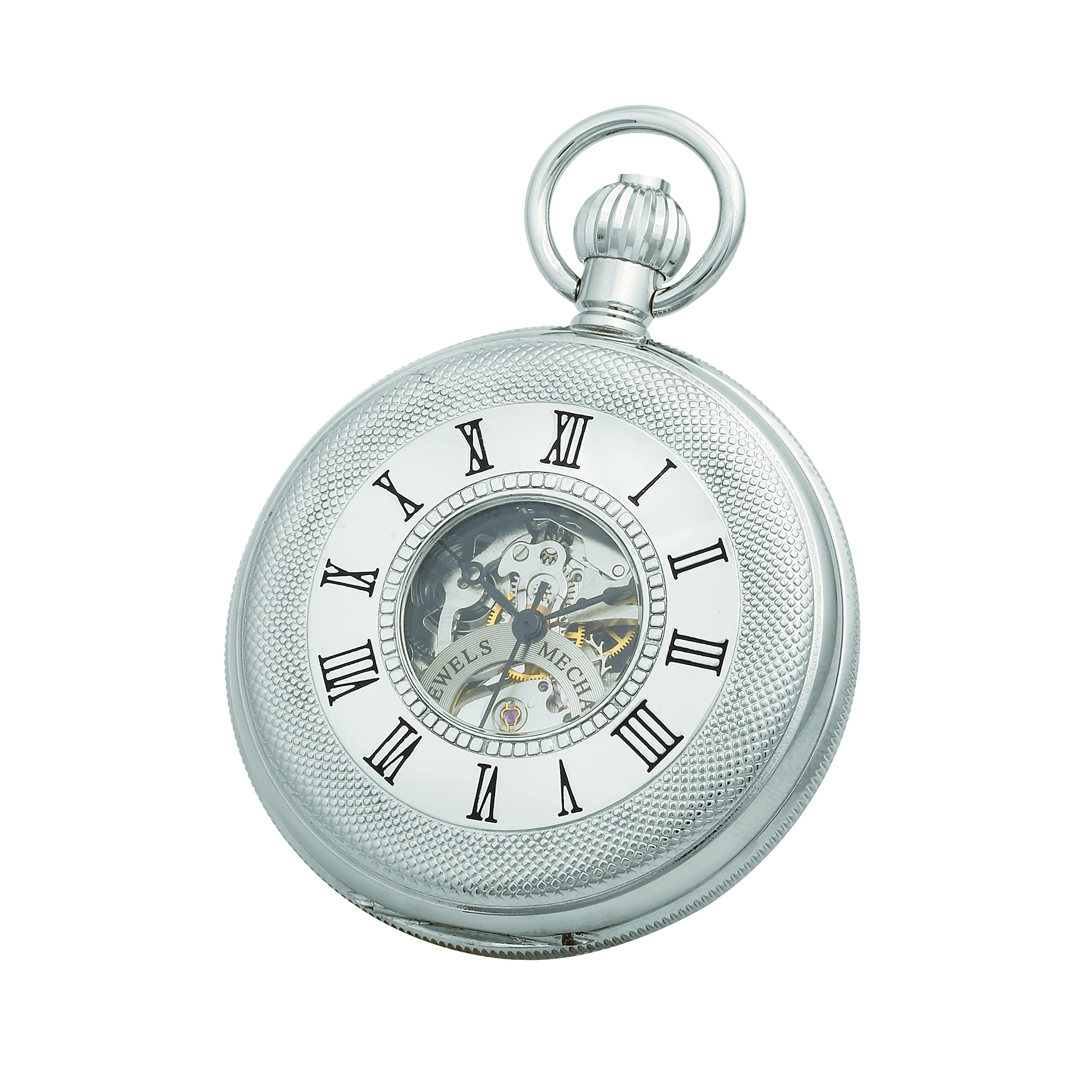 charles-hubert, paris Charles-Hubert DWA053 Chrome Finish Double Cover Open Window Mechanical Pocket Watch, chrome-picture-12