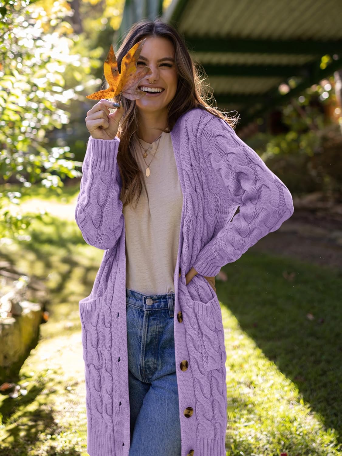 PRETTYGARDEN Long Sleeve Cable Knit Long Cardigan for Women 2026 Spring Winter Chunky Open Front Button Sweaters with Pockets - Image 4