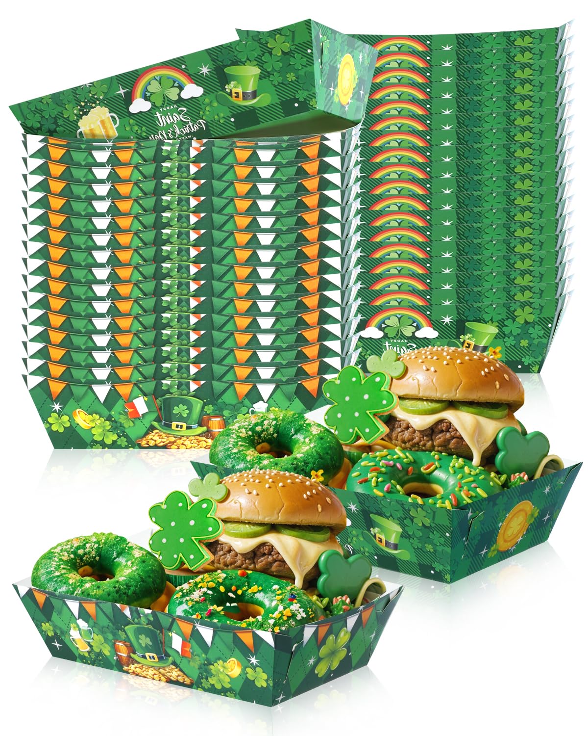 Glavatrix 24 PCS St. Patricks Day Paper Food Trays, Green Snack Serving Trays Decorations for Irish Food, Disposable Paper Platters for St. Patricks Day Party Supplies, Snack Bar, Family Gatherings