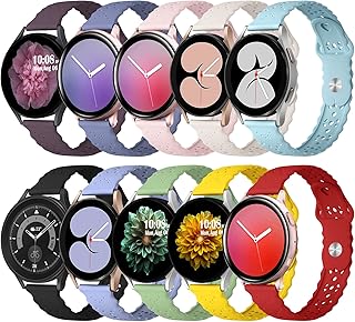 6 Pack Bands Compatible with Samsung Galaxy Watch 5 Band 40mm 44mm/5 Pro 45mm, Galaxy Watch 4 Band 40mm 44mm/Watch 4 Classic/Galaxy Watch 3 41mm, 20mm Slim Sport Lace Silicone Wristband for Women (Multiple Colors - 10 Pack)