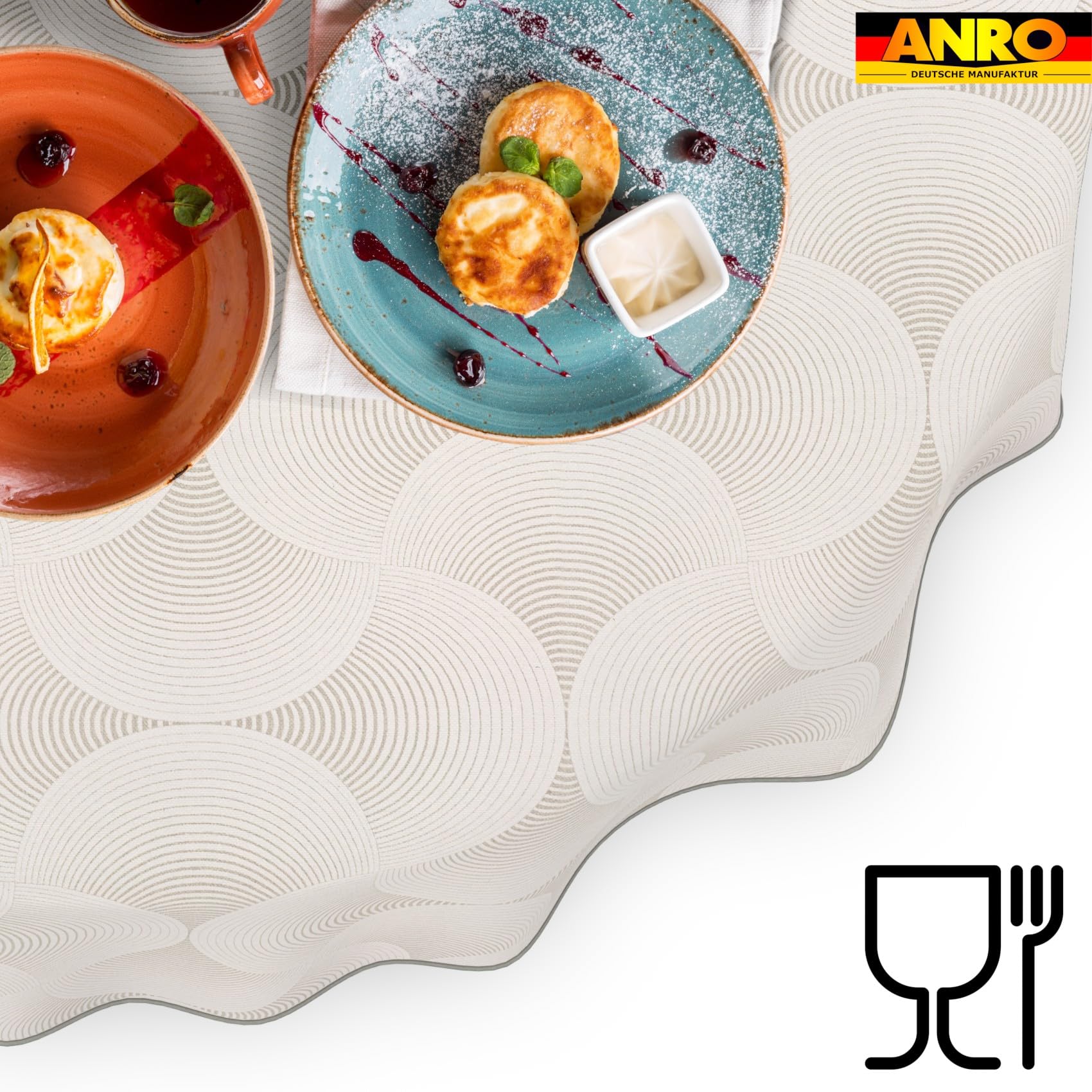 ANRO Tischdecke abwaschbar Curva Grau mit Saum oval 220x140 cm Tischwäsche