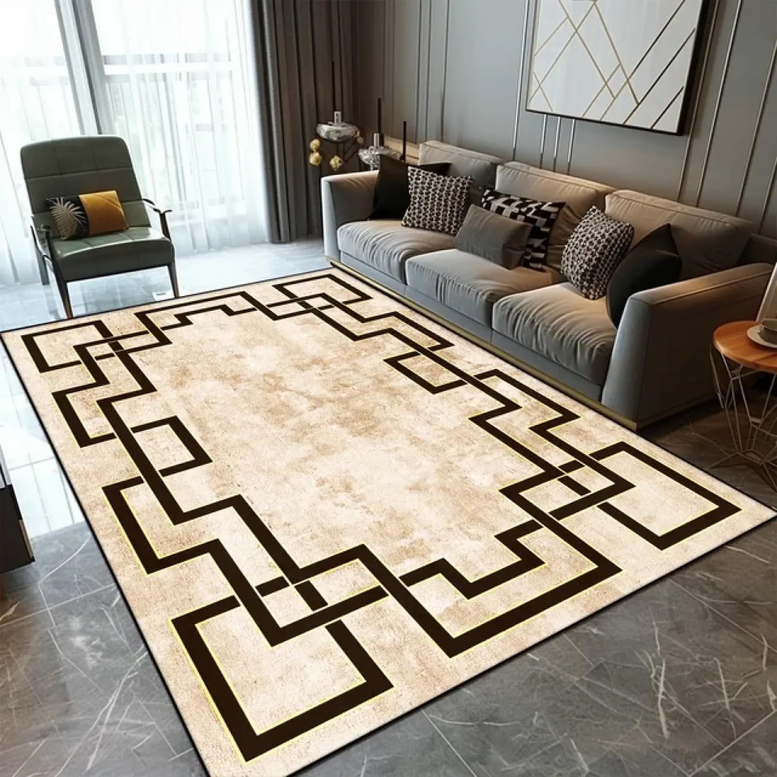 Tapis antidérapant beige géométrique doux et grand tapis de bureau 120x170
