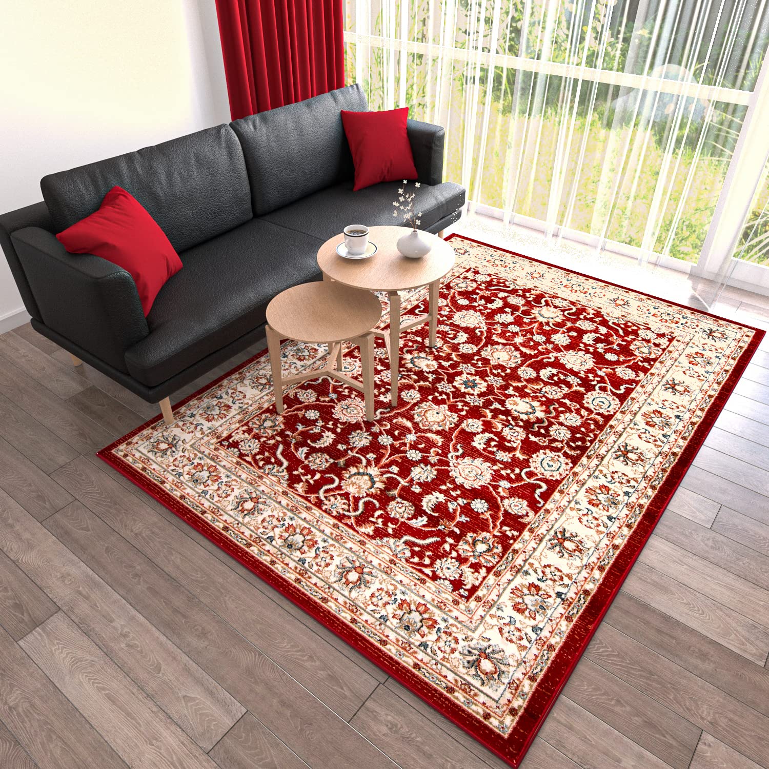 Mazovia Alfombra Oriental - Diseño Oriental de Salón Grande - Pelo Corto - Alfombras de Habitación de Matrimonio, Dormitorio y Comedor - Motivo Oriental - Rojo - 160x230 cm