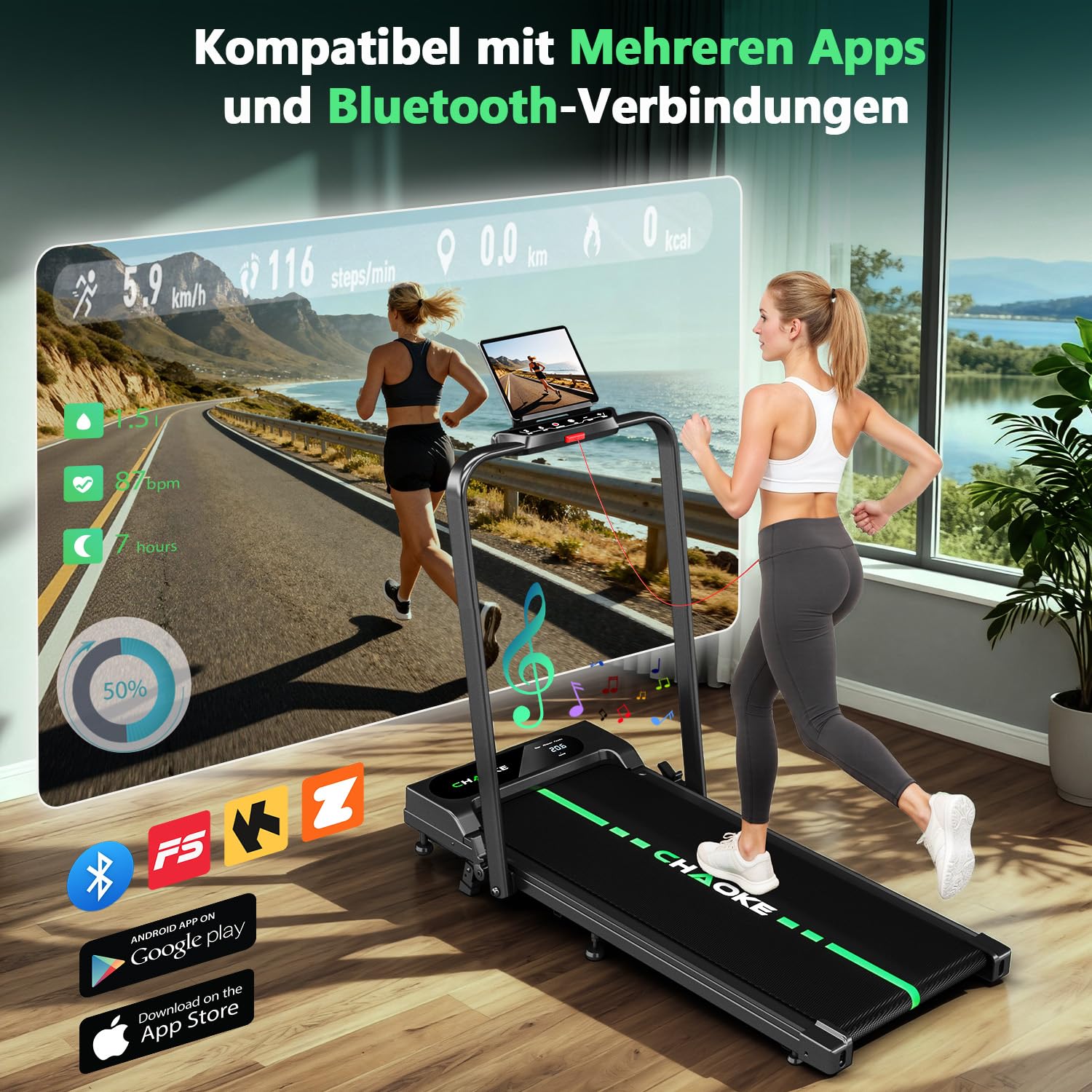 2026 Laufband für Zuhause mit App, Leises Laufband bis 12km/h mit Lautsprechern, 5-in-1 Walking Pad klappbar mit 2,75HP Motor, Treadmill mit 9% Steigung, LCD-Anzeige, Gelenkschonend, Bis 160KG