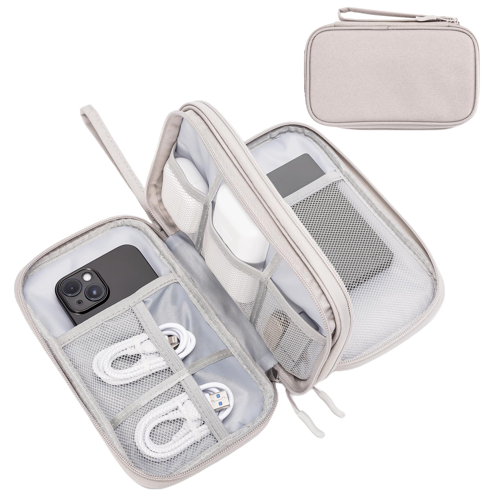 ProCase Porta Cavi da Viaggio a 3 Strati Viaggio Accessori Utili, Borse Organizer per Cavi Tech Pouch Custodia Portatile per Cavi, Caricabatterie, Power Bank, Adattatori -Grigio/S