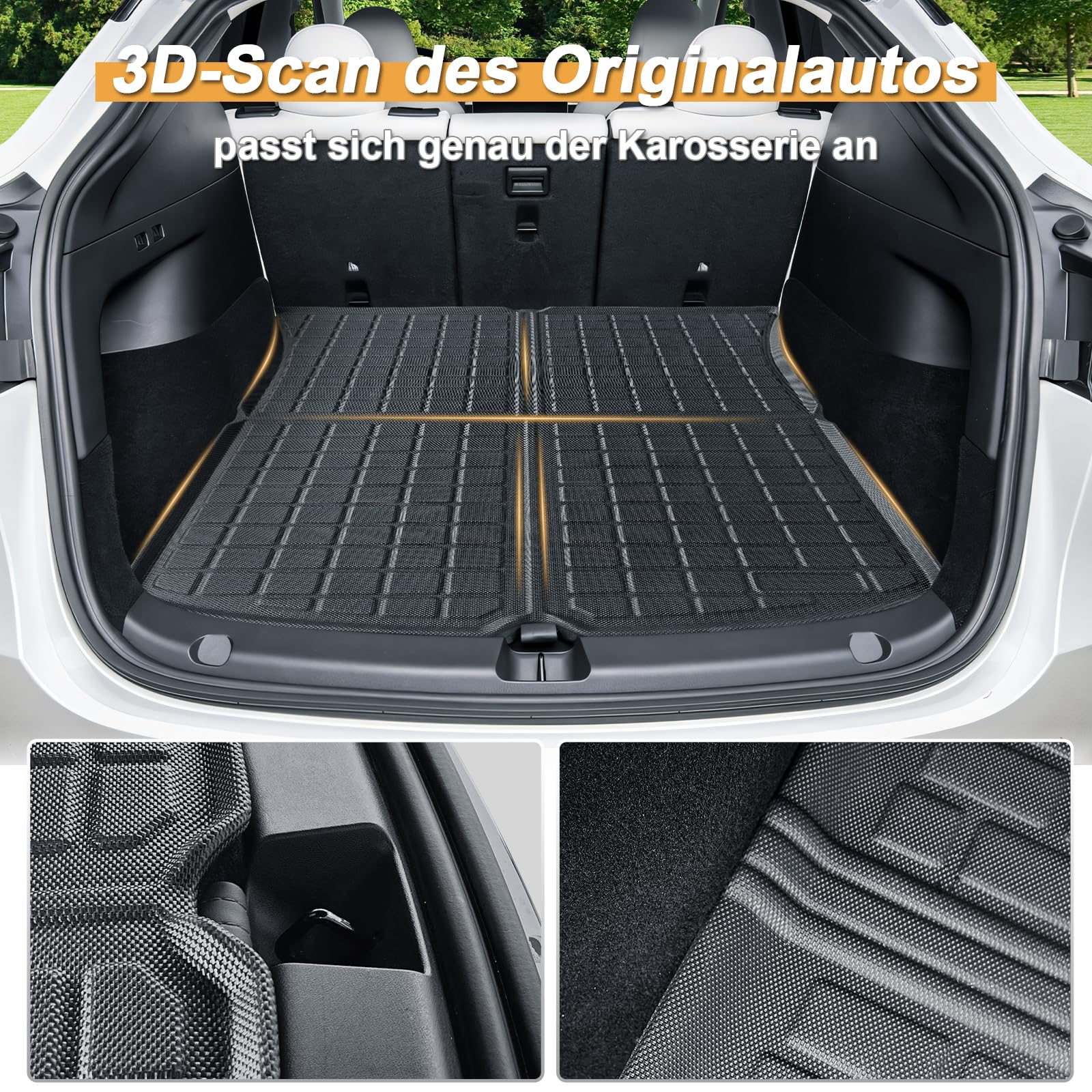ECOZEN Vasca Baule per Tesla Model Y 2021-2024 3D Specifica In TPE Proteggi Bagagliaio auto, Model Y Tappetino del bagagliaio, con bordino rialzato, resistente impermeabile per tutte le stagioni