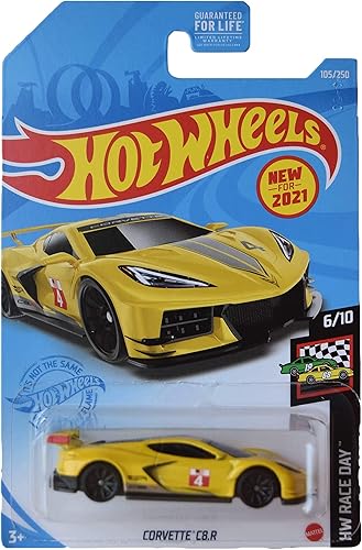 Hot Wheels Corvette C8 R, Amarillo 105250 Día de la Carrera 610