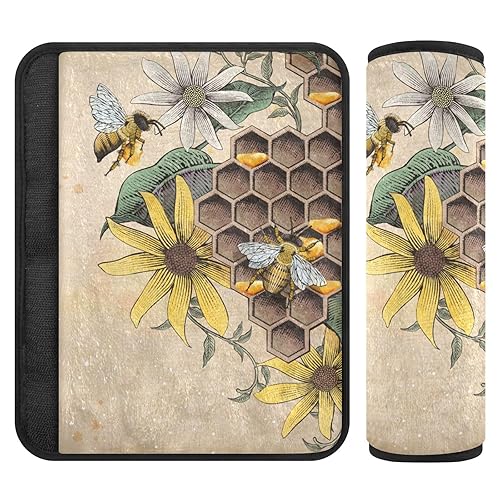 Funda para cinturón de seguridad de automóvil retro de abeja de miel para bebés, niños, fundas protectoras de cuello suaves para automóviles de
