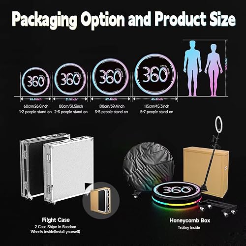 Miniatura 7 de Máquina de cabina de fotos 360 para fiestas, 7 personas para pararse (45.3 pulgadas + estuche de vuelo), control de aplicación de software, logotipo