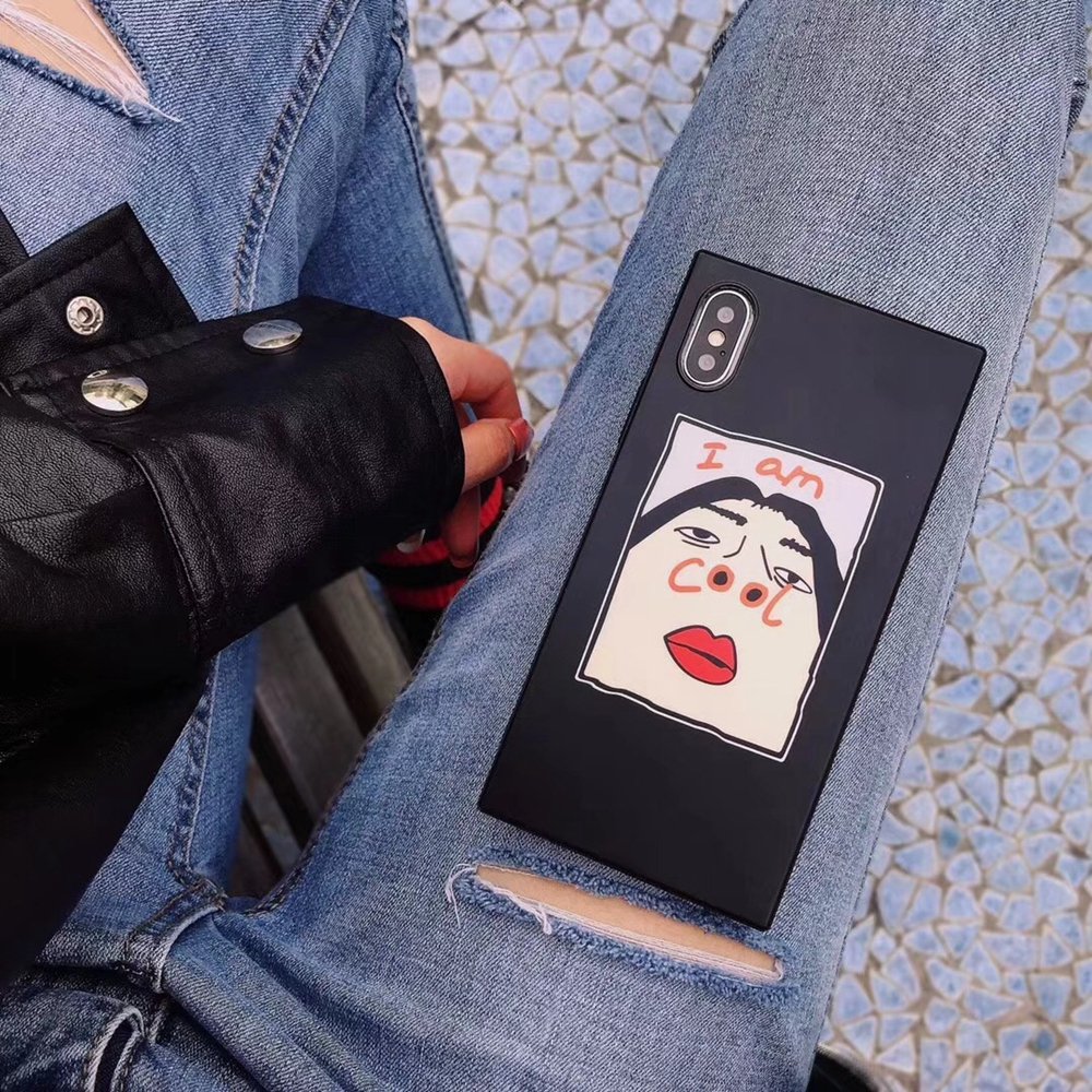 YonMeet Funny Phone Cases For iphone X Case For iphone 7 8 plus Square edge Letter Print Fashion Cool Girls Couples Protective Soft TPU Back Cover Shell Coque (iPhone 7/8 4.7'', I am cool)