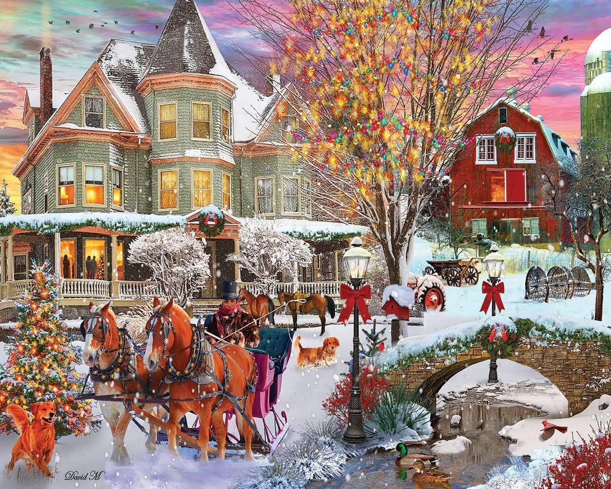 White Mountain - Christmas Time, 1000 Piece Jigsaw Puzzle, Christmas Puzzle, Holiday Puzzle, Winter Puzzle, blue