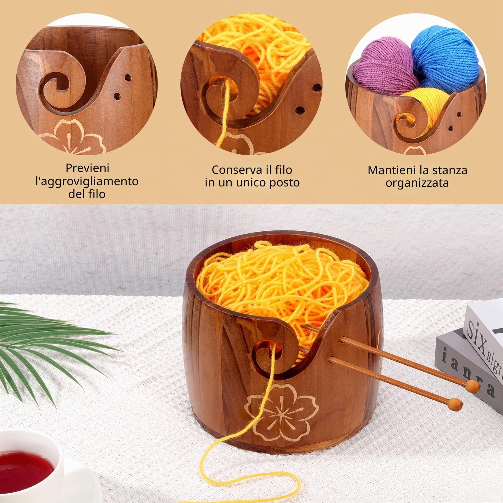 Ciotola per porta filati, design unico, legno di pino, extra grande, lavoro a maglia, uncinetto, macramè, accessori per bricolage, regalo