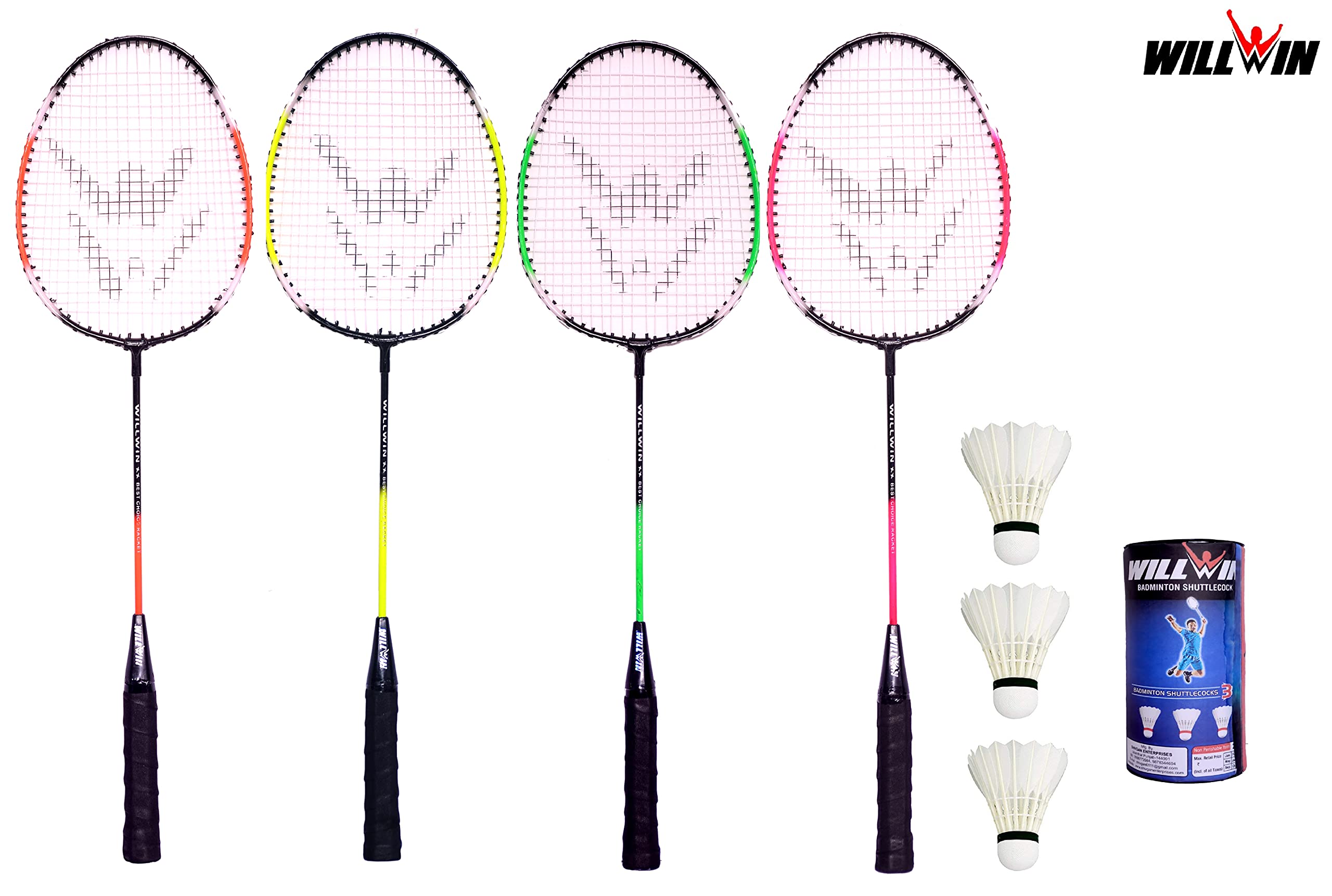 WILLWIN Trendy Super Combo Badminton Racket Set of 4 Piece Multiclours and 3 Piece Feather Shuttle (Attractive Colors Badminton) (B09FK83QCZ) Amazon Price History, Amazon Price Tracker
