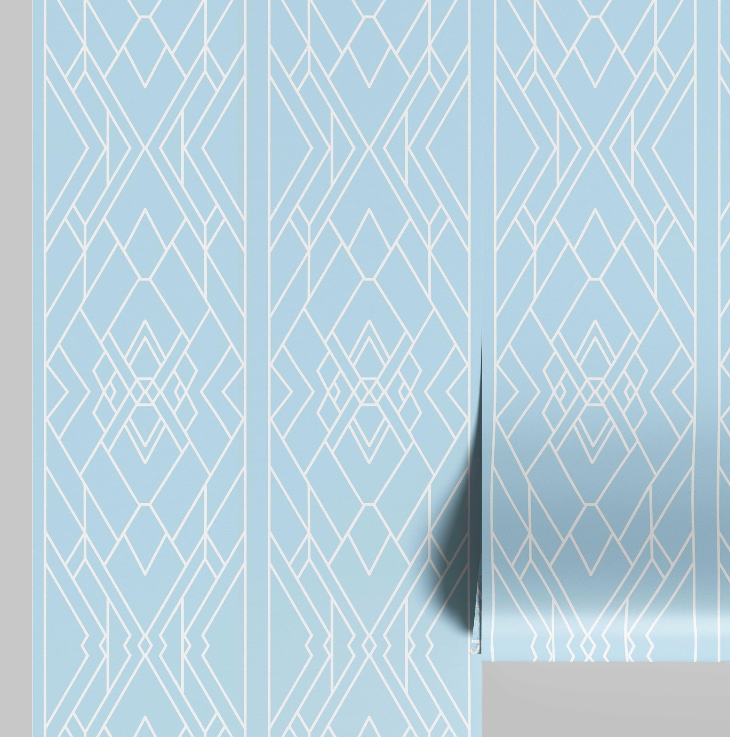 Papier peint vinyle texturé haut de gamme bleu style Art Déco 63.5 cm