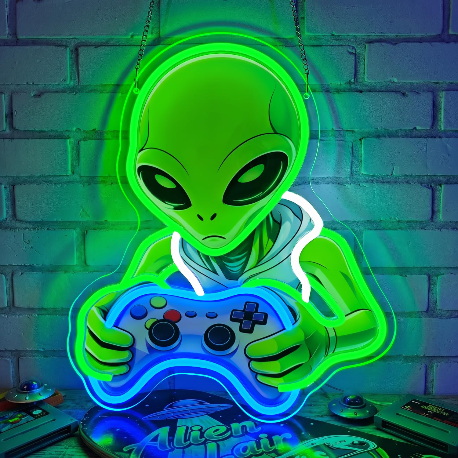 Lxmoneon Alien Gamer Neon Light Sign,Green Alien Neon Signs for Wall